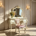 Amber Grace French Provincial Gold Leaf Solid Wood Handcrafted Dressing Table & Stool | GrandLiving Luxe 