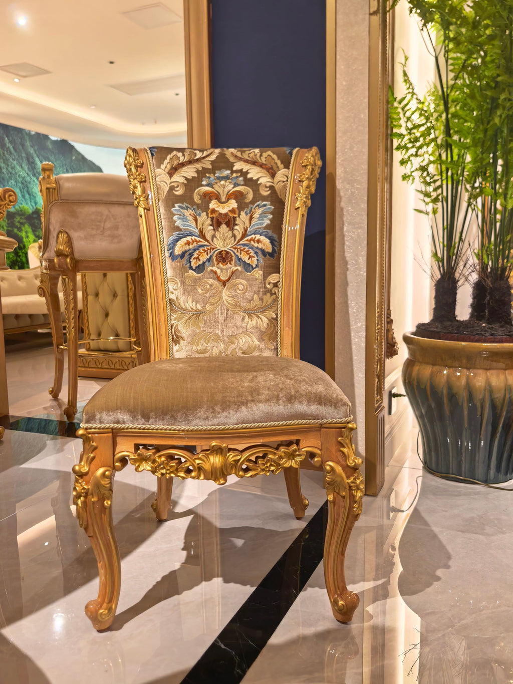 Adrienne French Imperial dining chair gold gilt finish close-up - GrandLiving Luxe