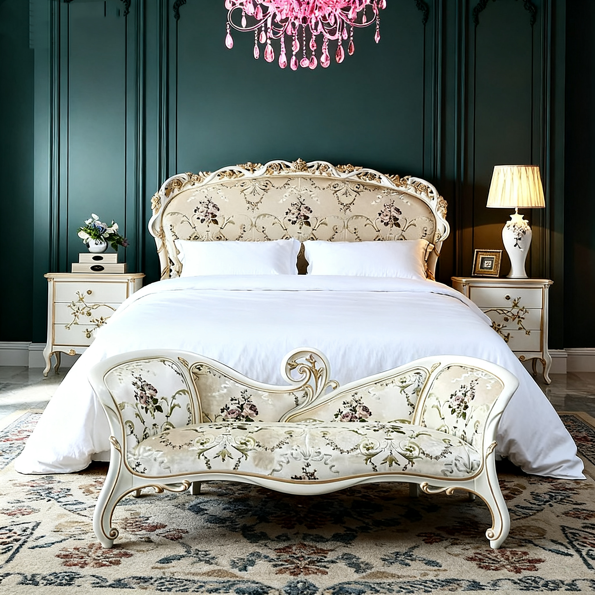 Eternal Bloom French Vintage Ottoman Bench image 1