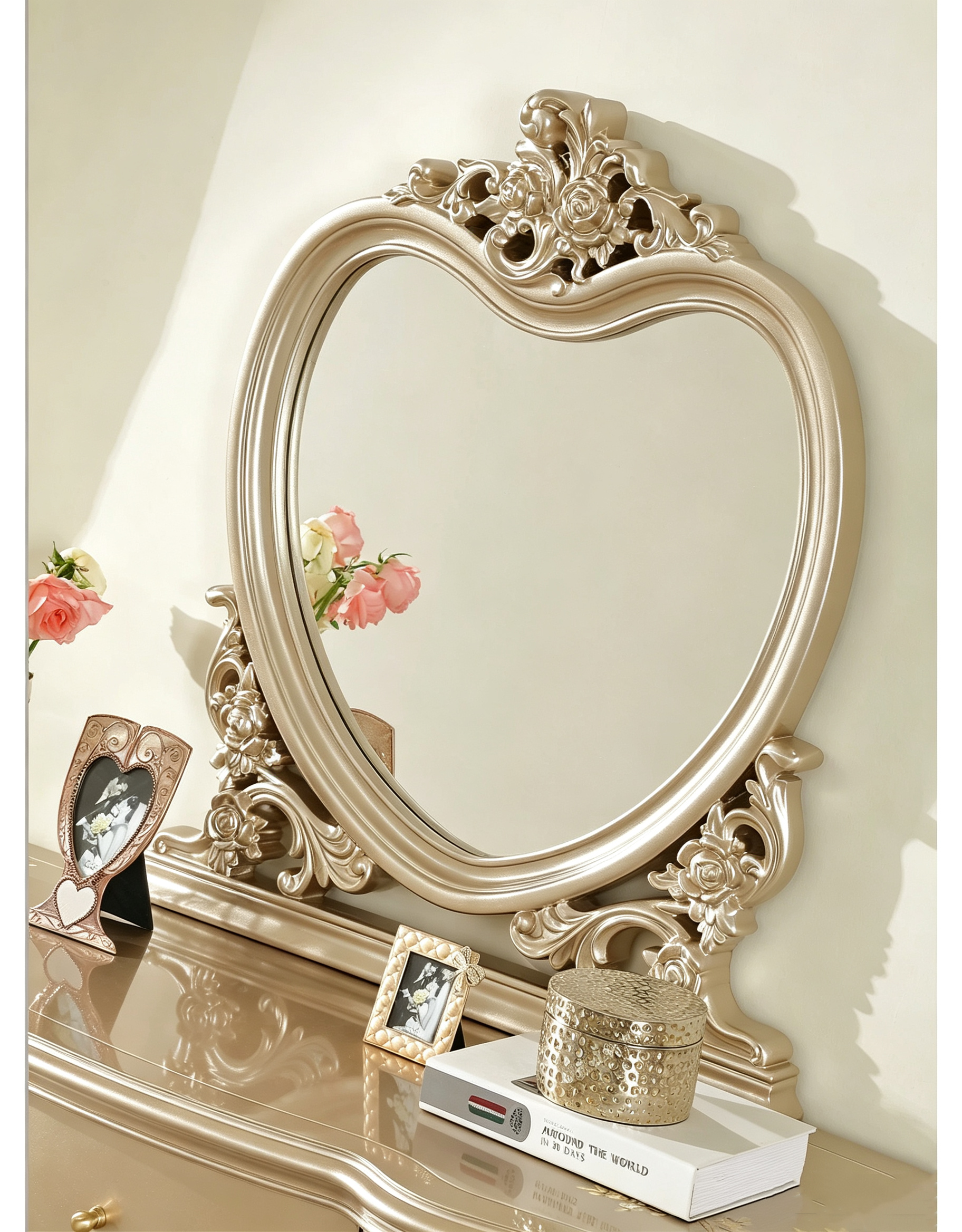 Amour French Provincial Silver Leaf Dressing Table with Mirror| GradLiving Luxe 2