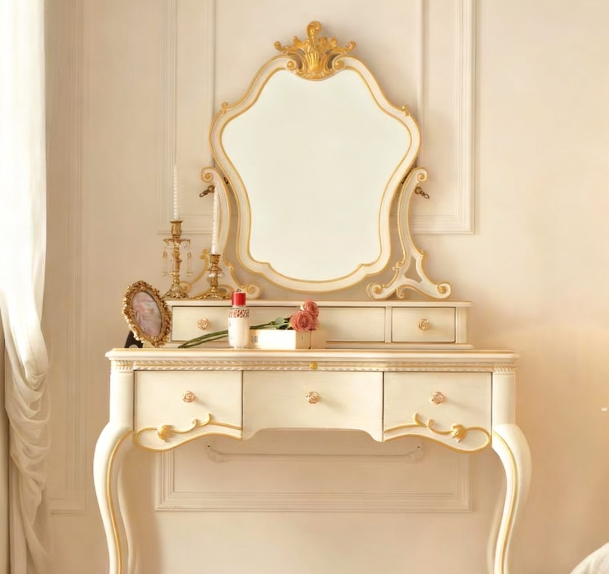 Ivory Grace French Vintage Dressing Table & Stool image 10
