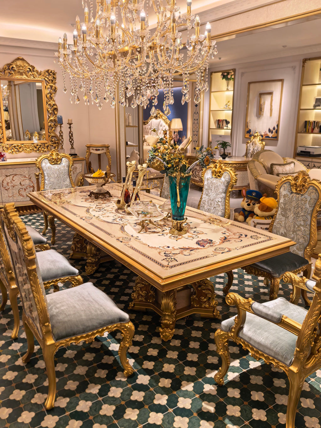 Solange French Imperial dining chair styled with matching Imperial dining table - GrandLiving Luxe