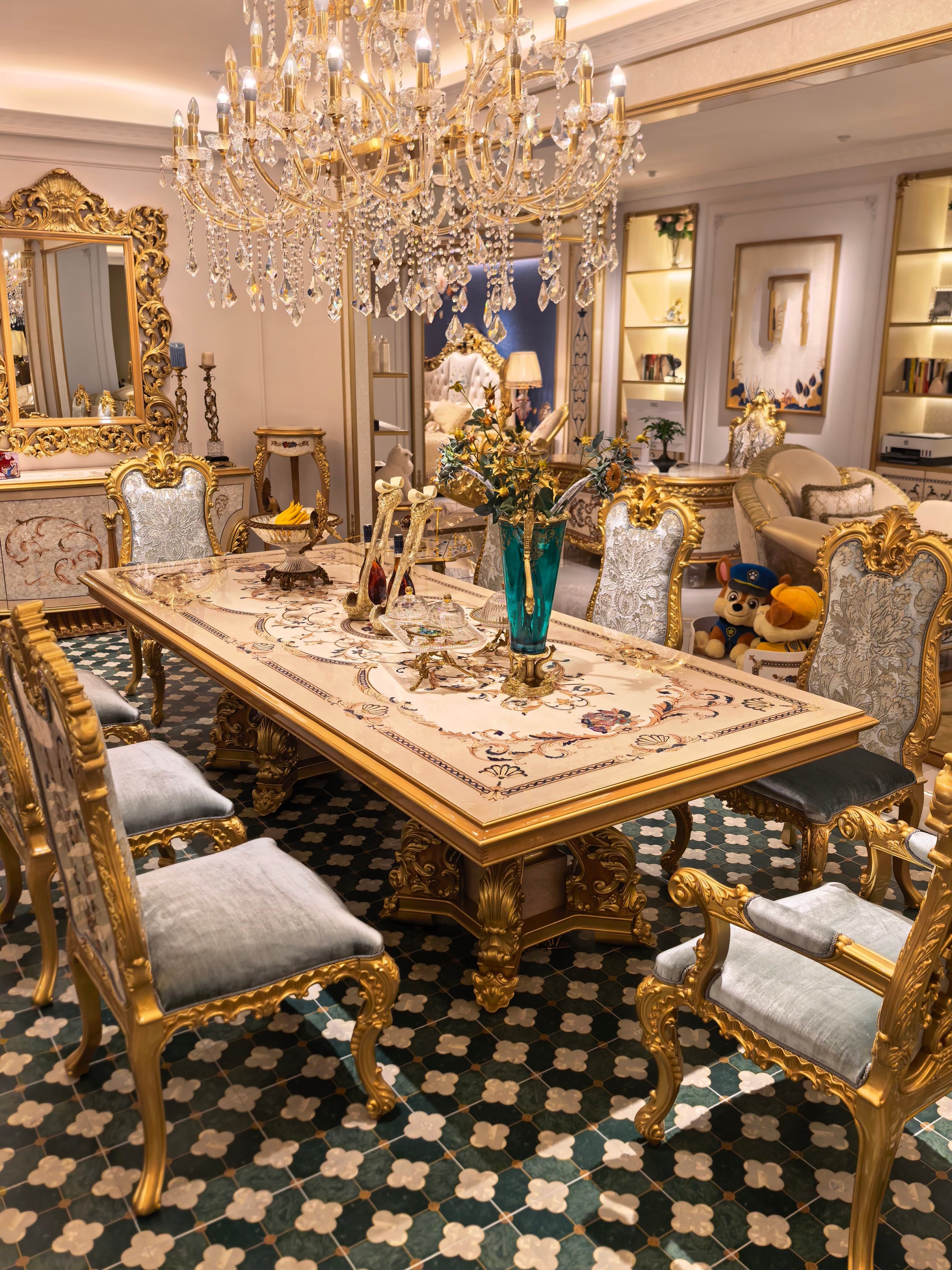Solange French Imperial dining chair styled with matching Imperial dining table - GrandLiving Luxe
