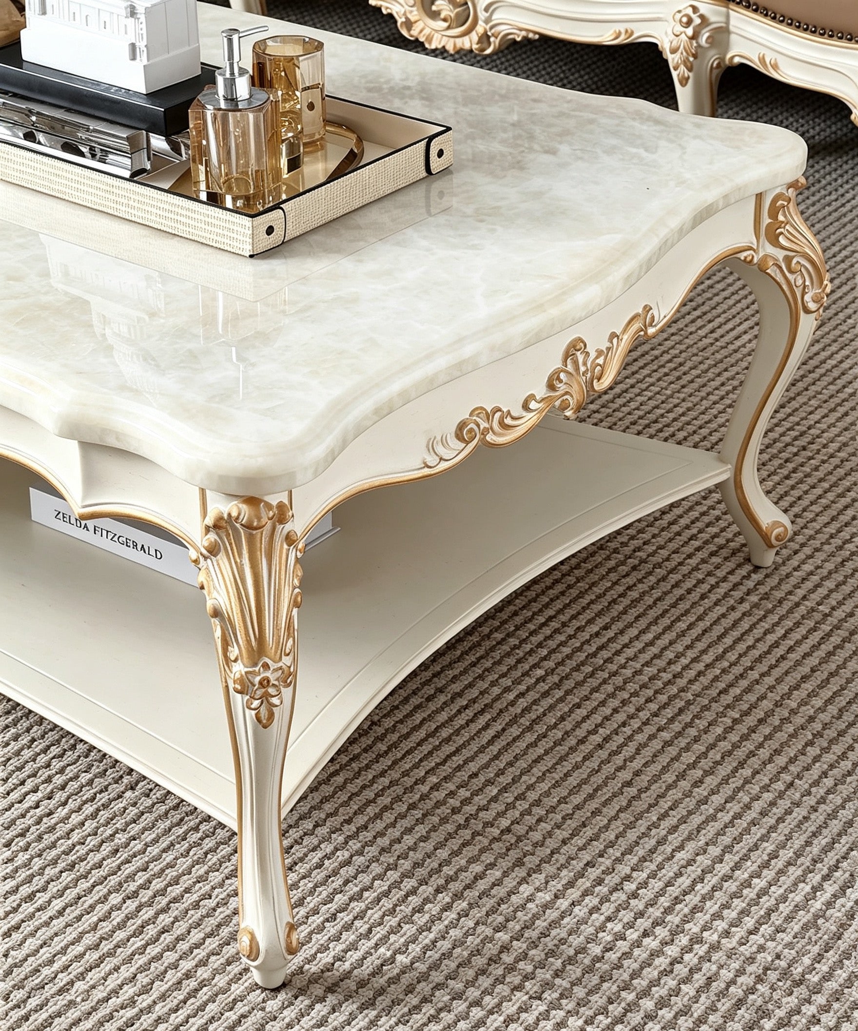 Regal Bloom French Vintage Marble Coffee Table