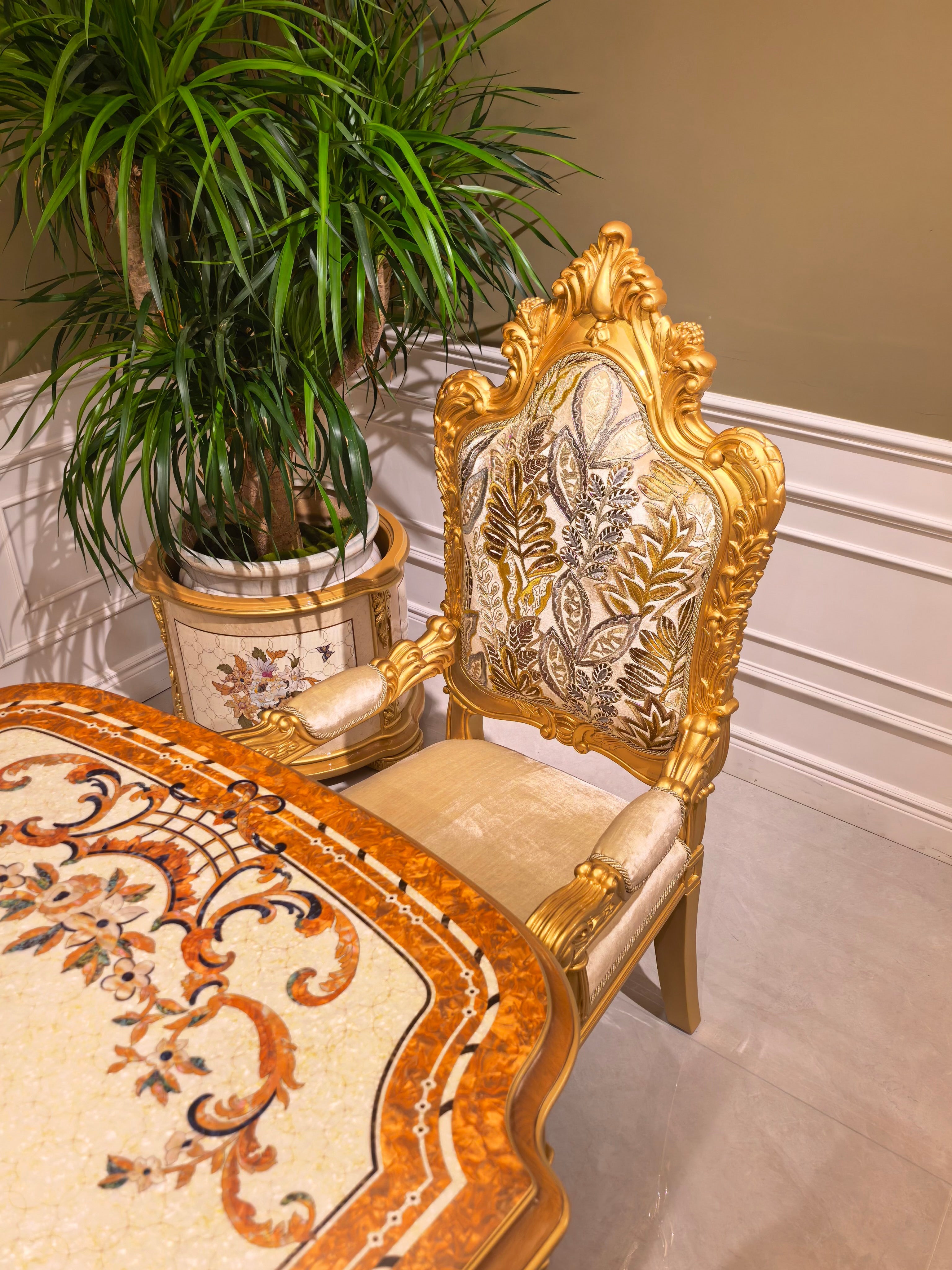 Perrine French Imperial dining chair paired with matching Imperial dining table - GrandLiving Luxe