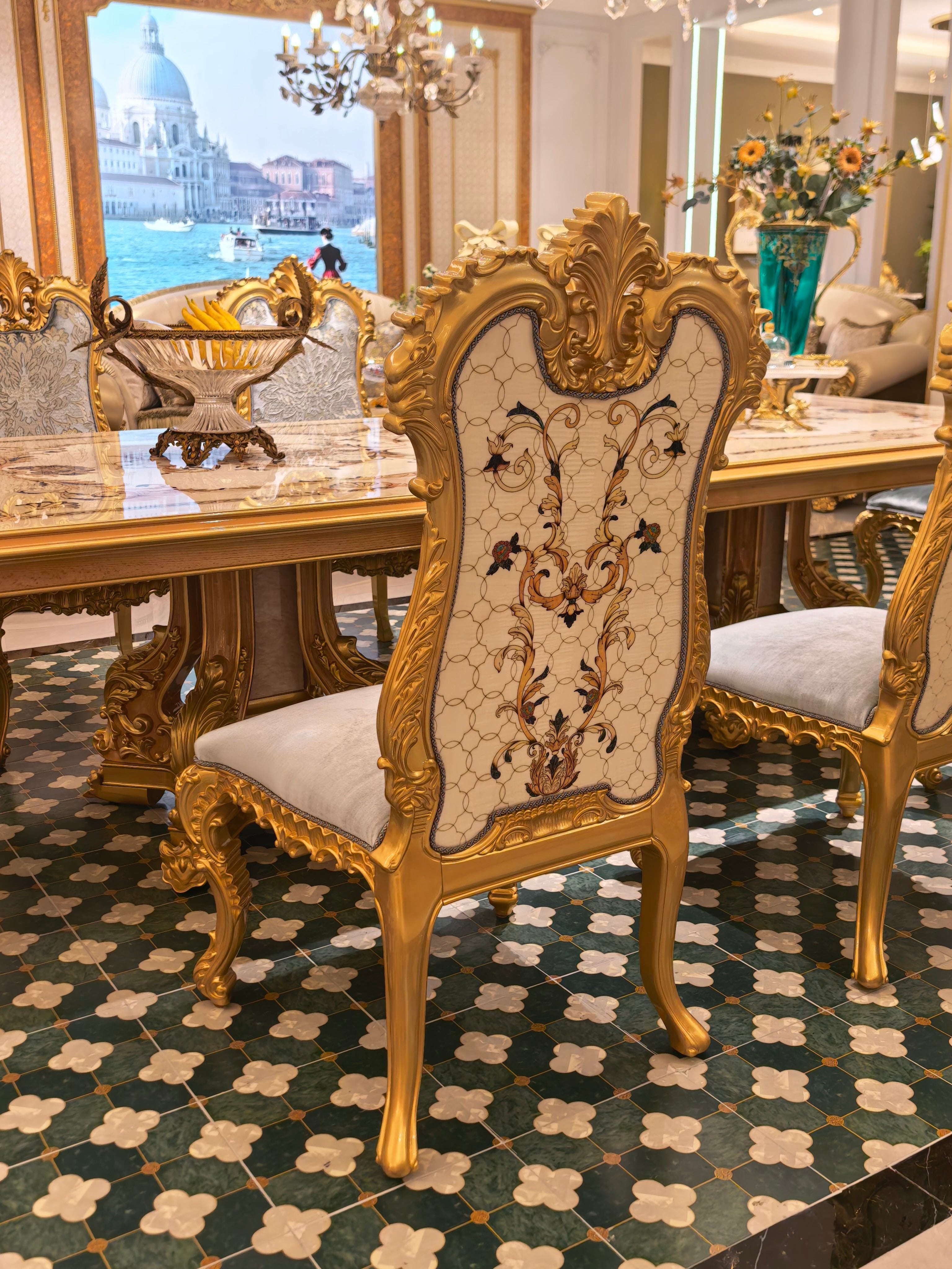 Solange French Imperial dining chair complete dining ensemble - GrandLiving Luxe
