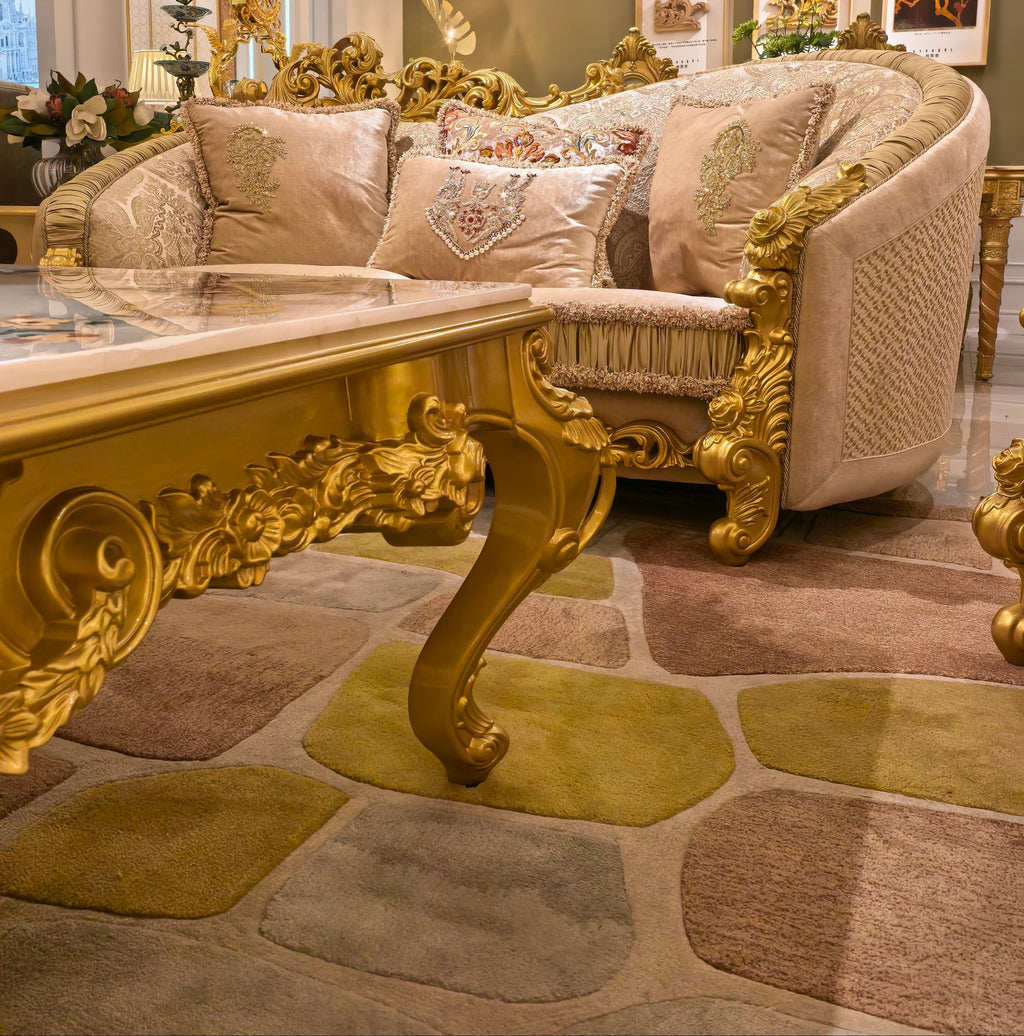 Beatrice French Imperial sofa hand-carved corner detail - GrandLiving Luxe