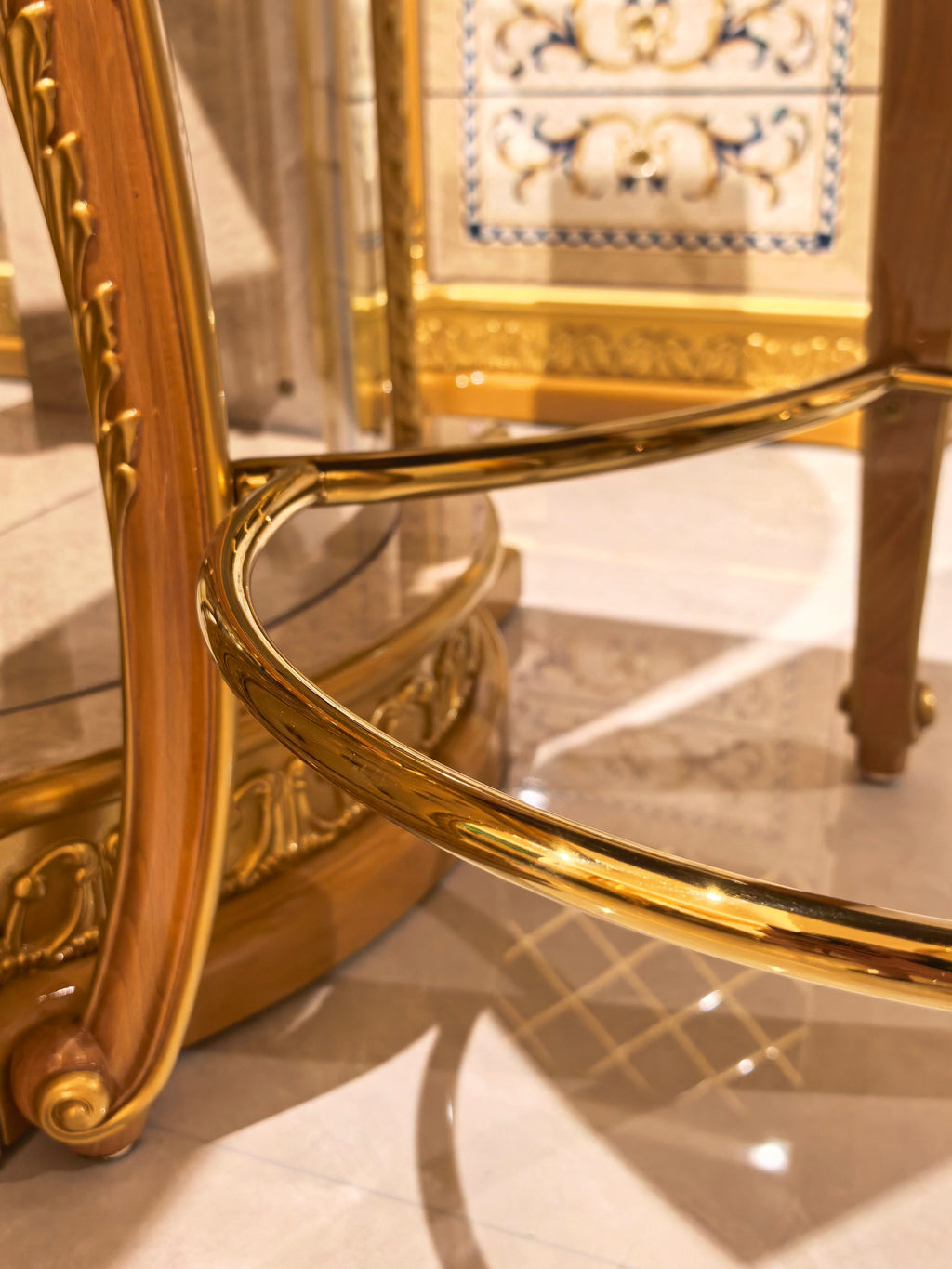 Rosalind French Imperial bar stool upholstery detail - GrandLiving Luxe
