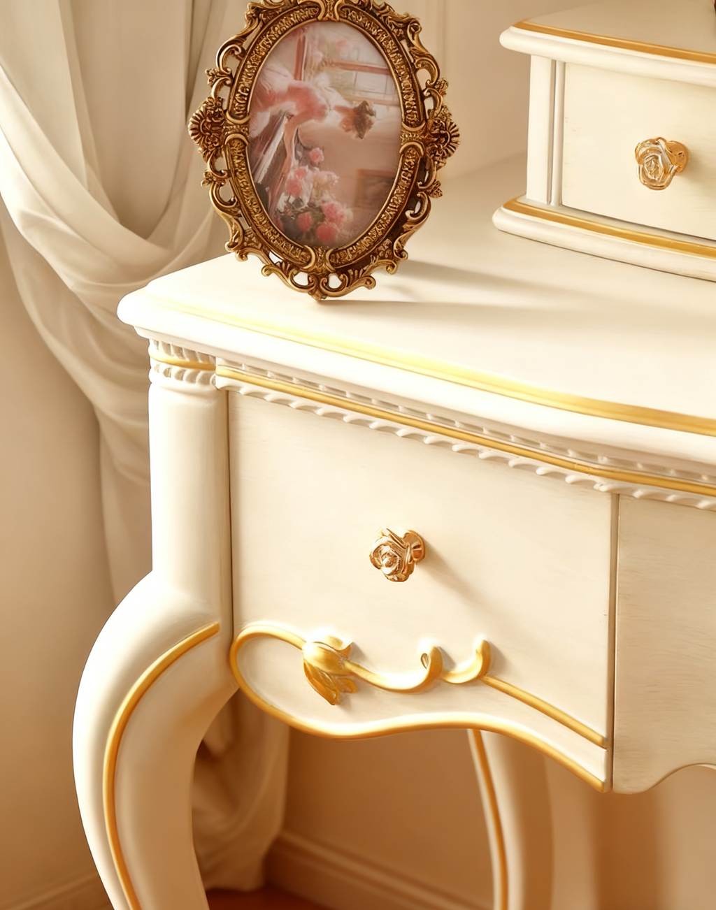 Ivory Grace French Vintage Dressing Table & Stool image 8