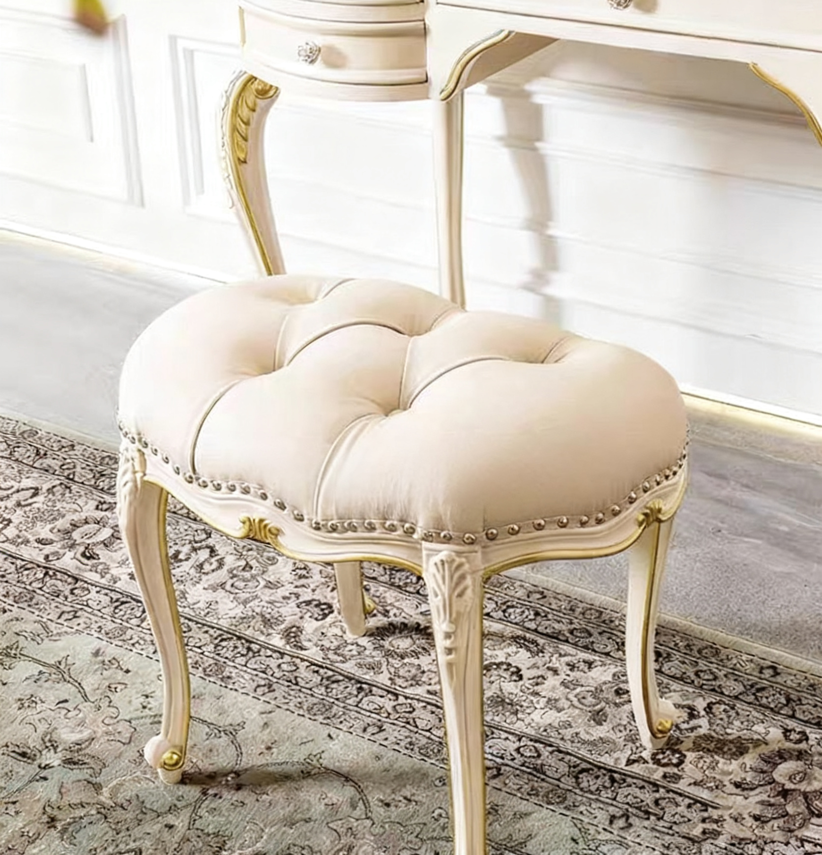 Royal Elegant French Vintage Dressing Table & Stool image 6