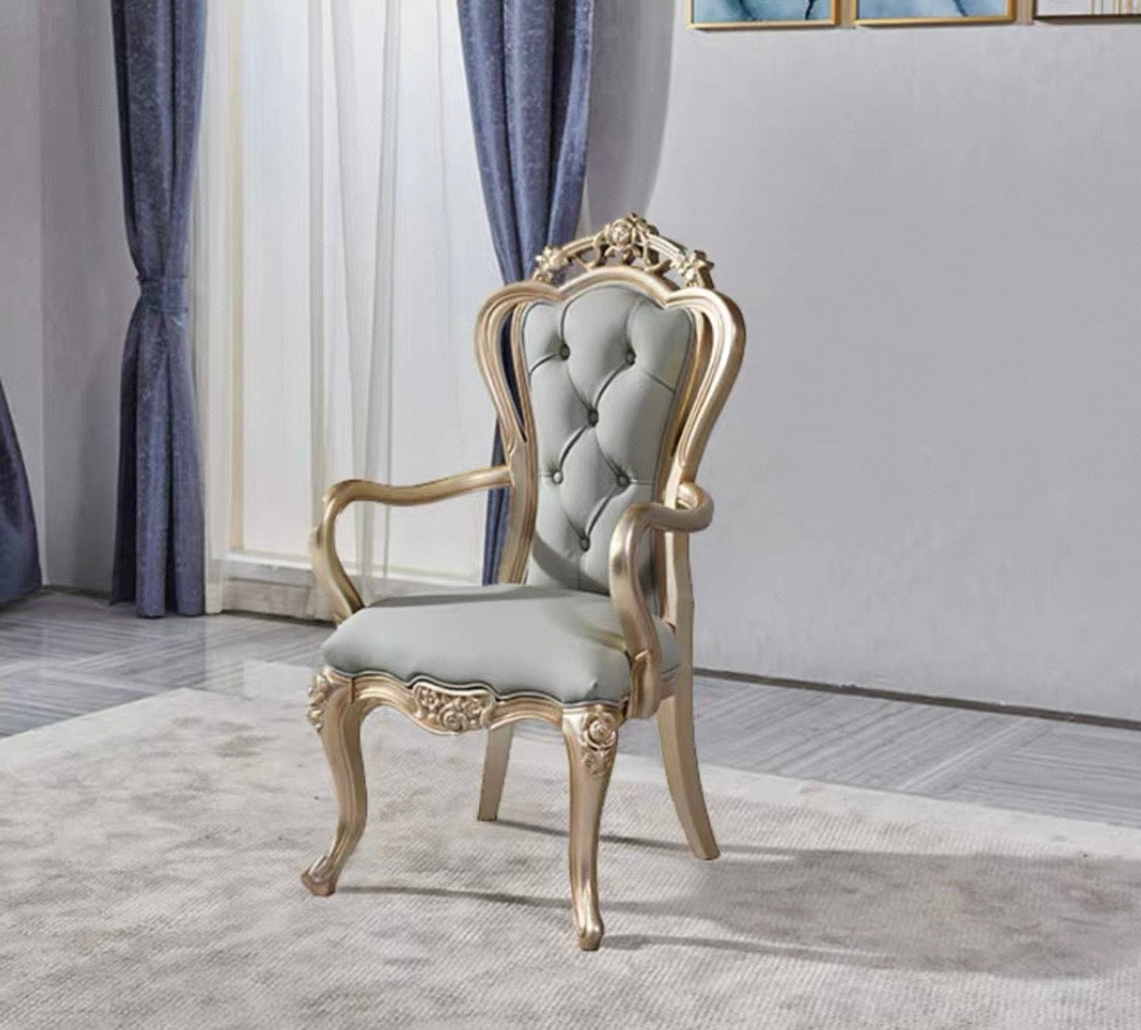 Classic French Provincial style luxury silver leaf dining chair with tufted back - GrandLiving Luxe 1
