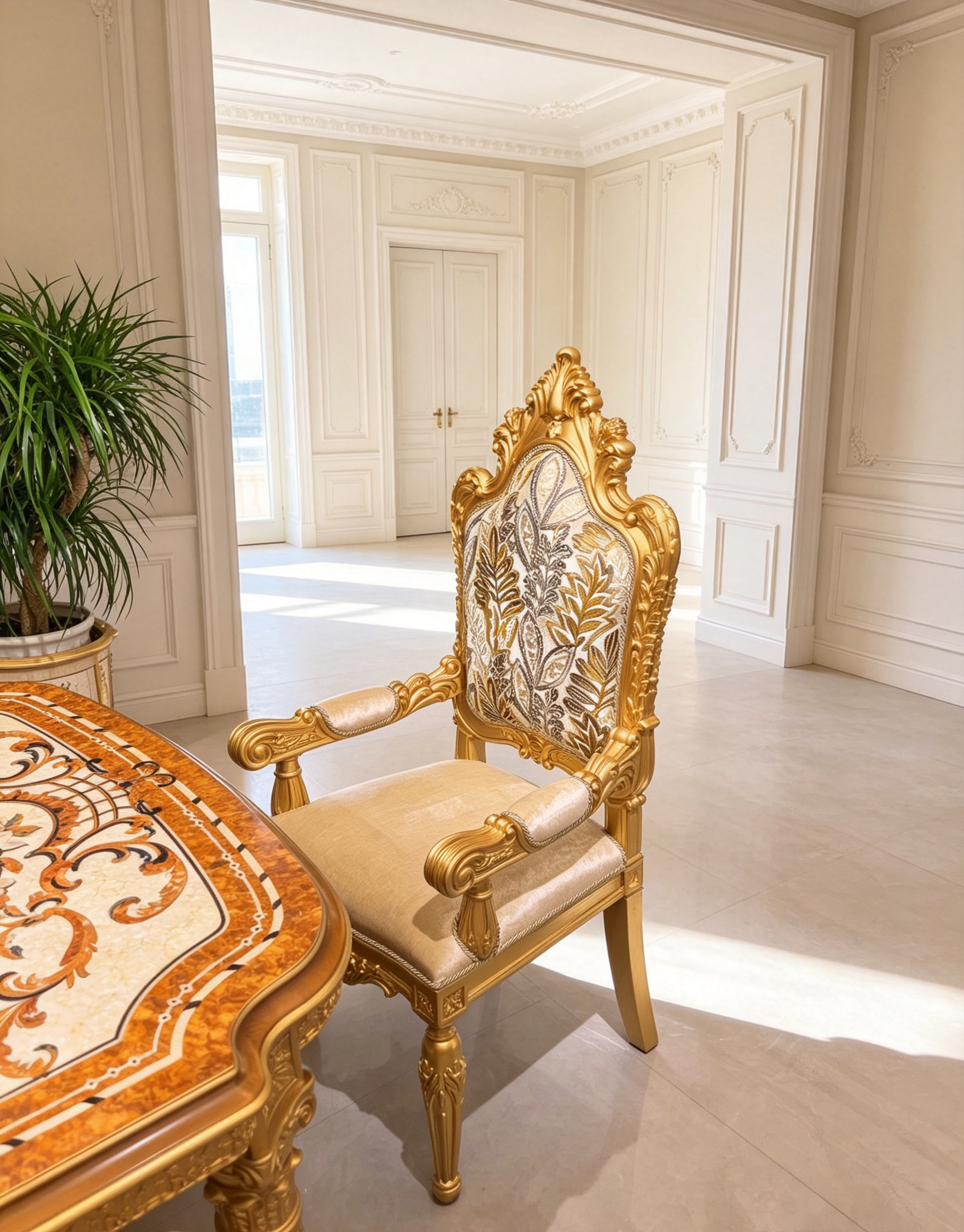 Perrine French Imperial dining chair styled with matching Imperial dining table - GrandLiving Luxe