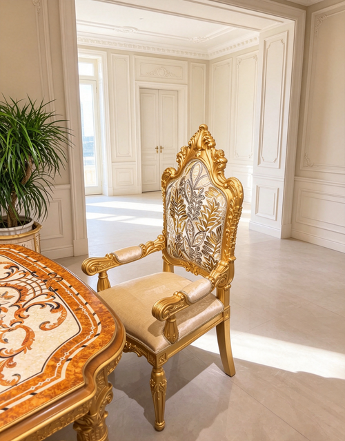 Perrine French Imperial dining chair styled with matching Imperial dining table - GrandLiving Luxe