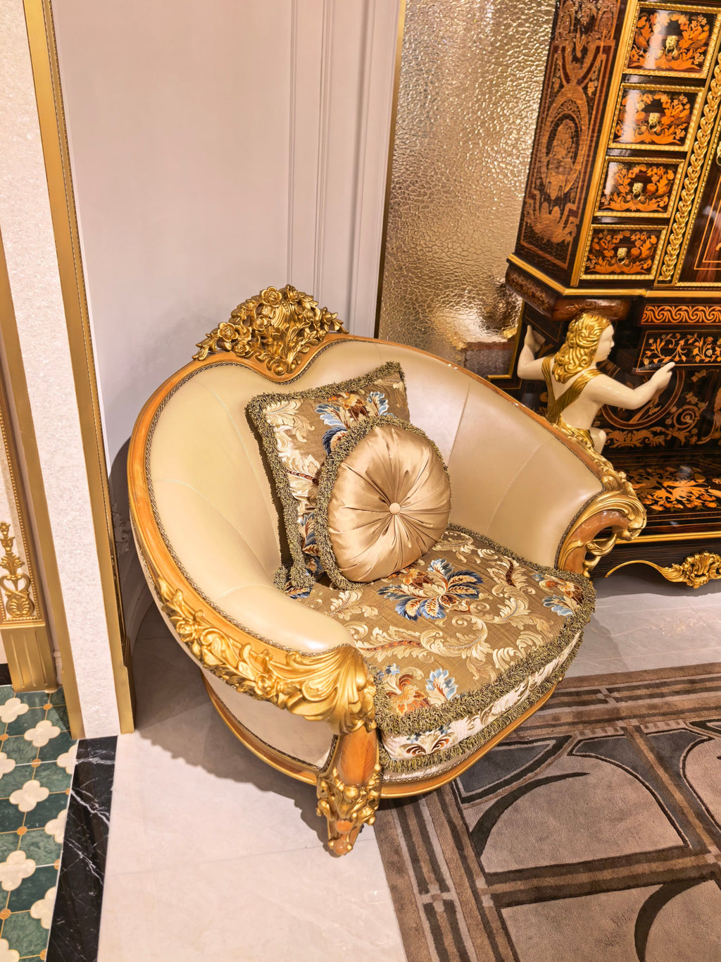 Camille French Imperial sofa in living room setting - GrandLiving Luxe
