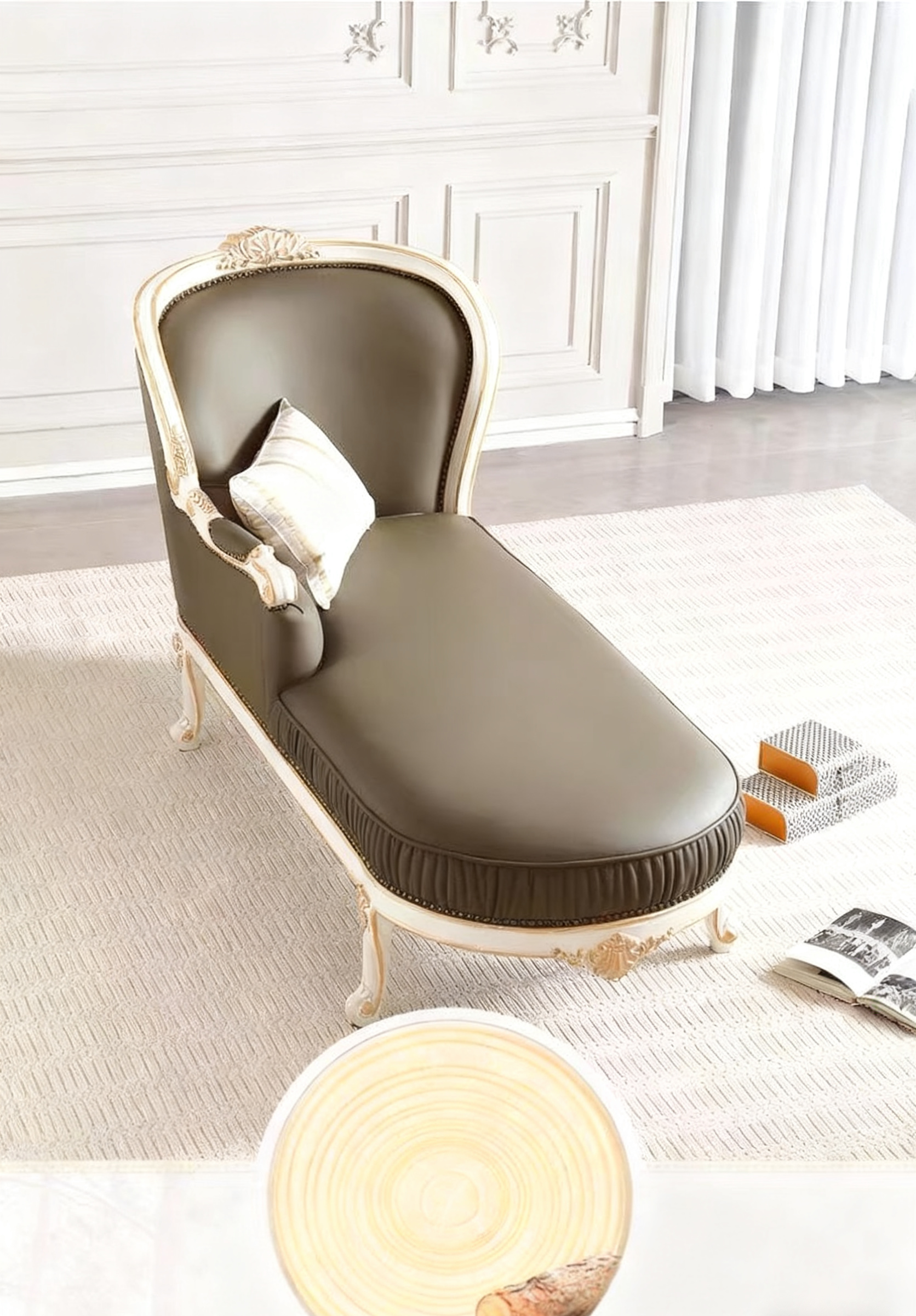 Ivory Grace French Vintage Chaise Lounge image 2