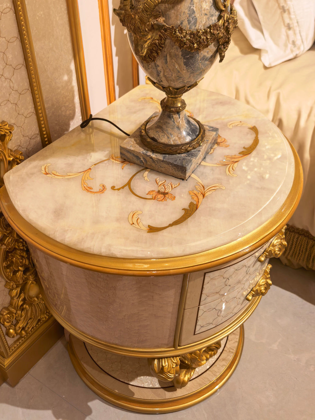 Delphine French Imperial bedside table side view - GrandLiving Luxe