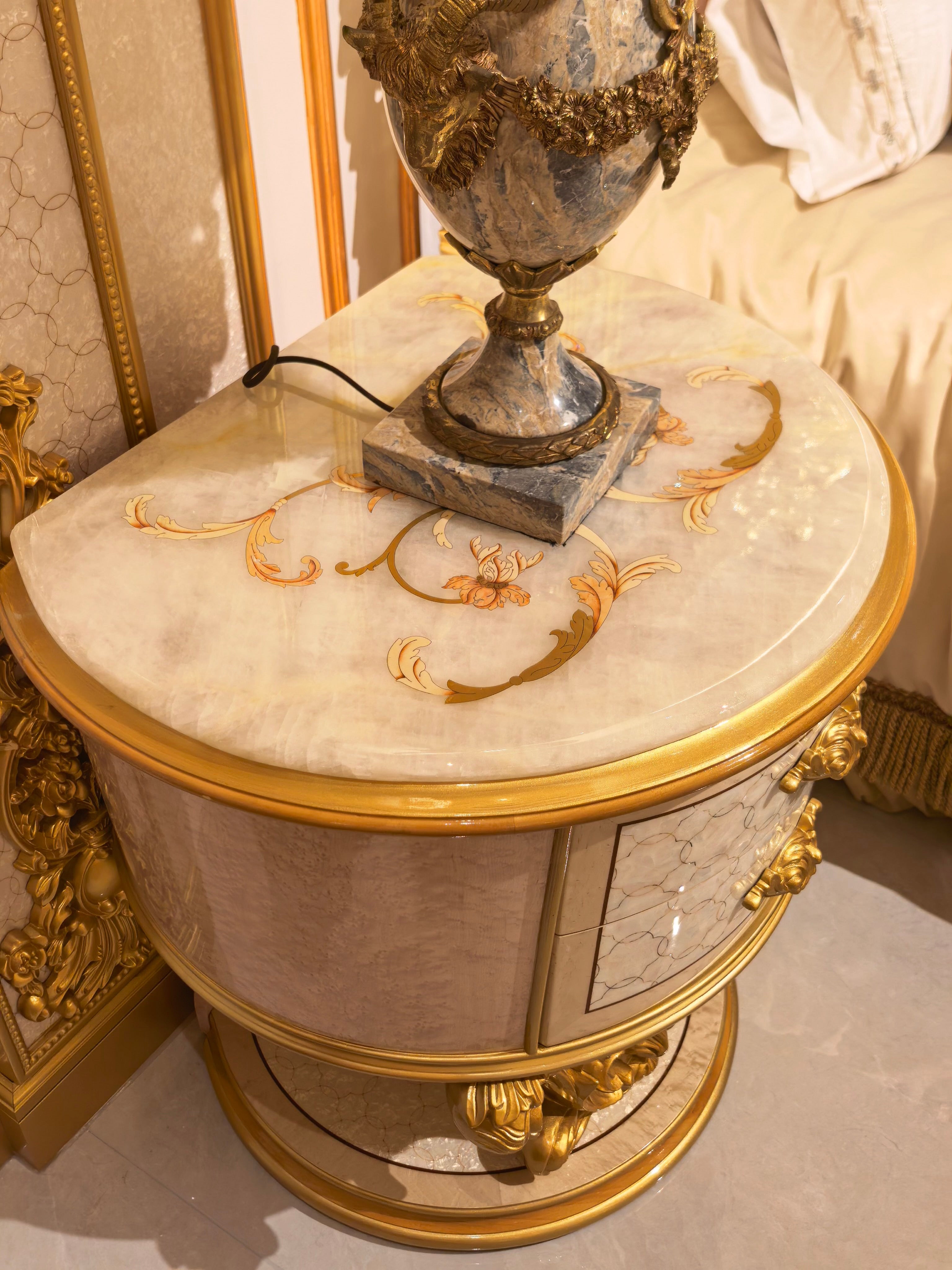 Delphine French Imperial bedside table side view - GrandLiving Luxe