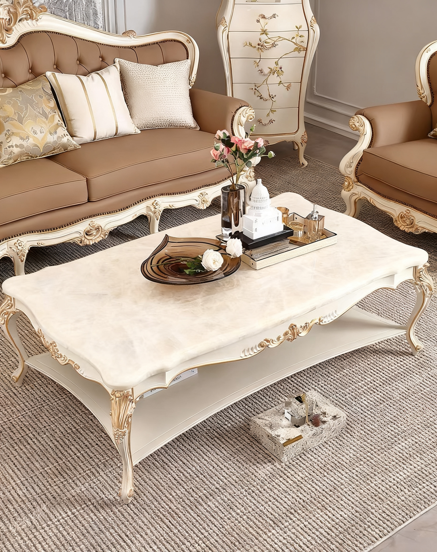 Regal Bloom French Vintage Marble Coffee Table image 0