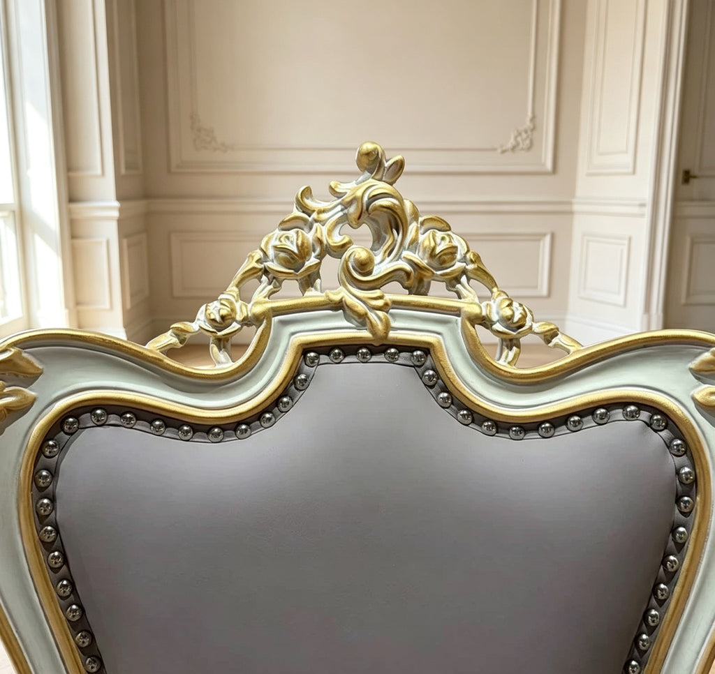 French Provincial Dining Chair with imported genuine leather and hand-carved gold leaf details | GrandLiving Luxe 2