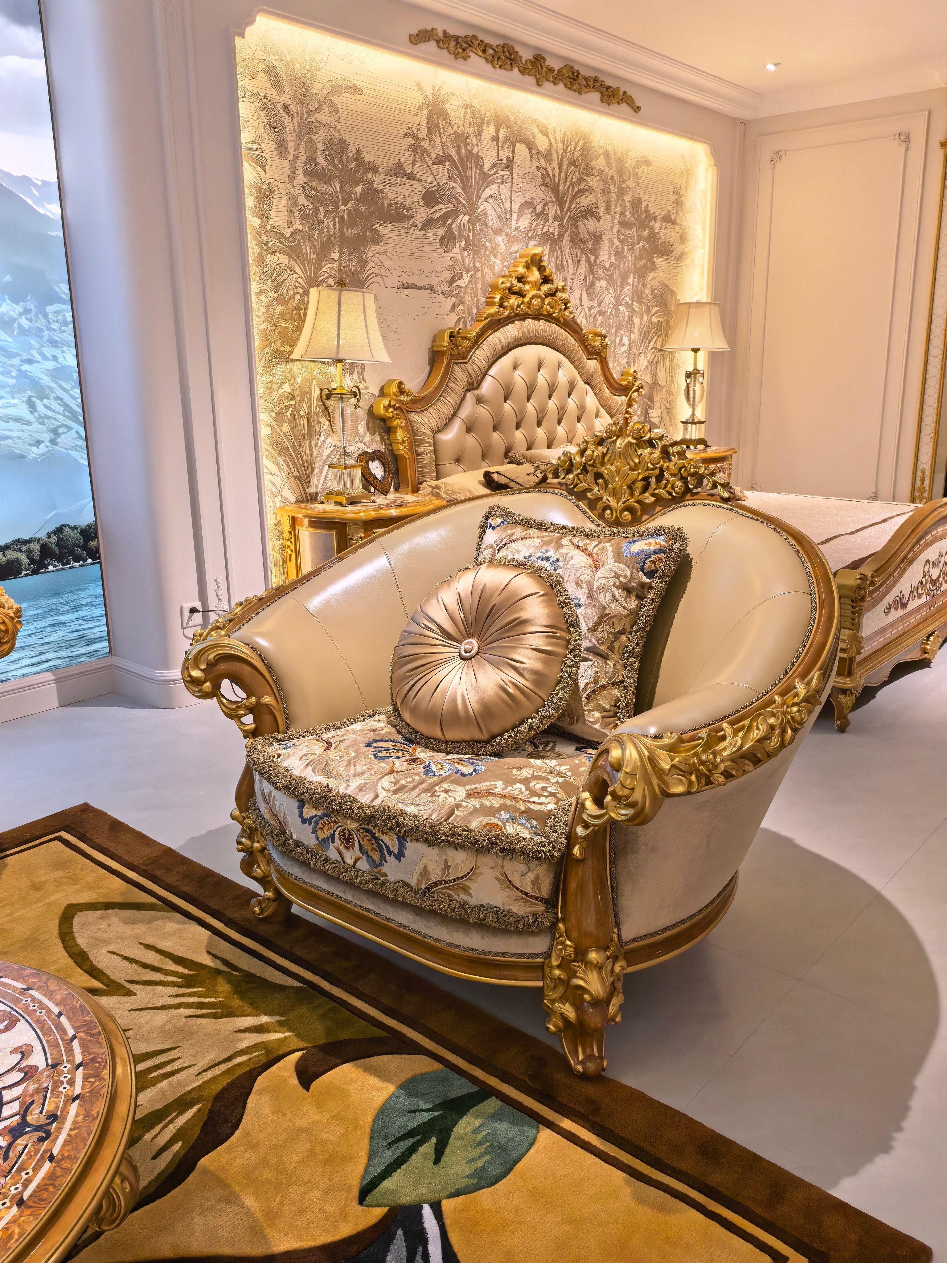 Camille French Imperial sofa carved leg detail - GrandLiving Luxe