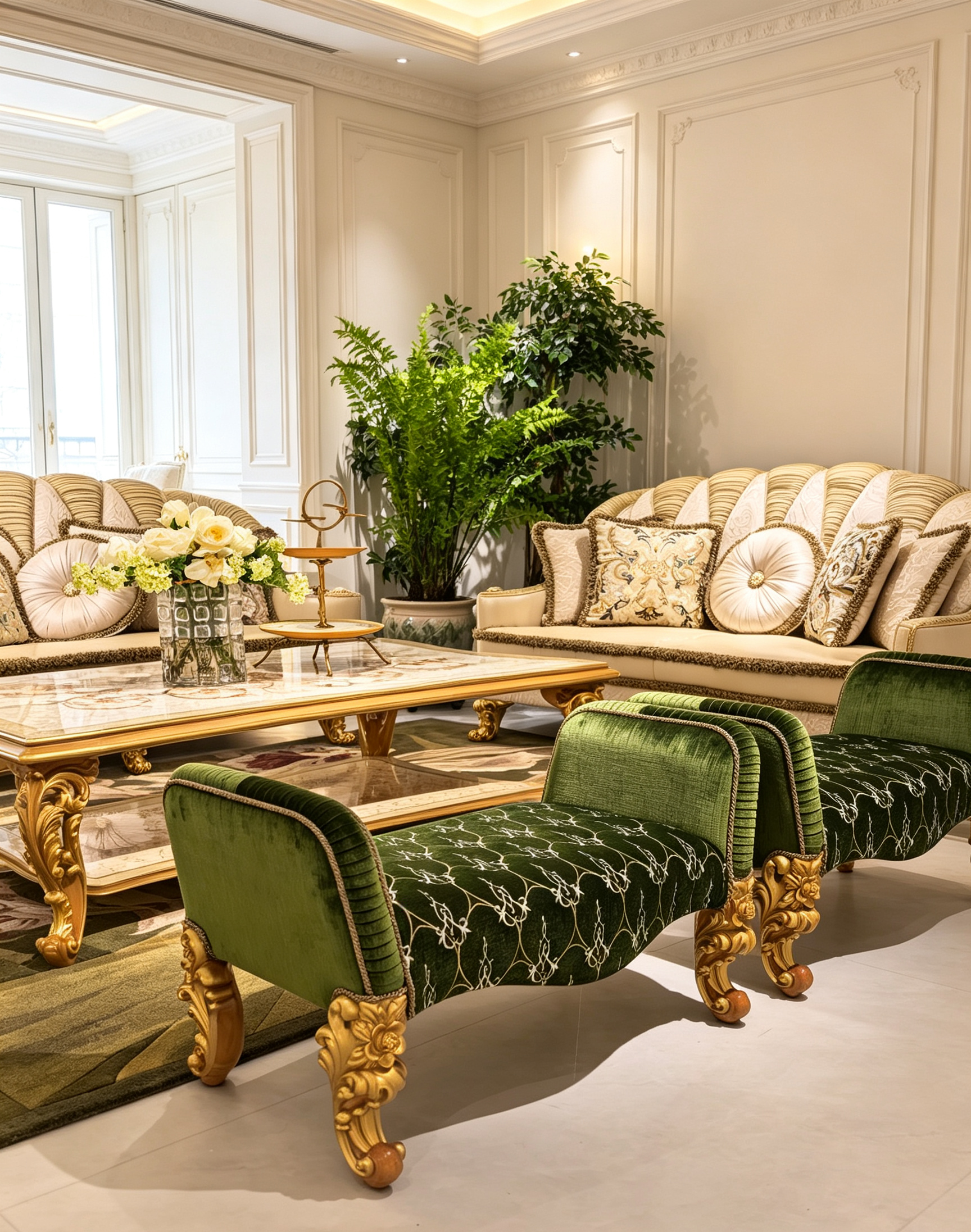 Lucienne French Imperial stool, hand-carved European beechwood with traditional gold gilt finish - GrandLiving Luxe