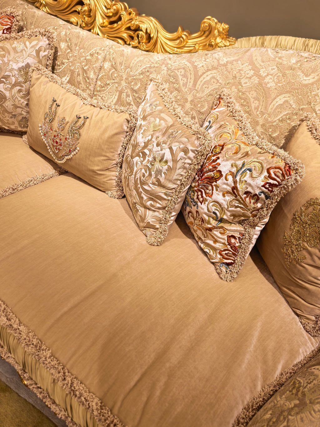 Beatrice French Imperial sofa carved leg detail - GrandLiving Luxe