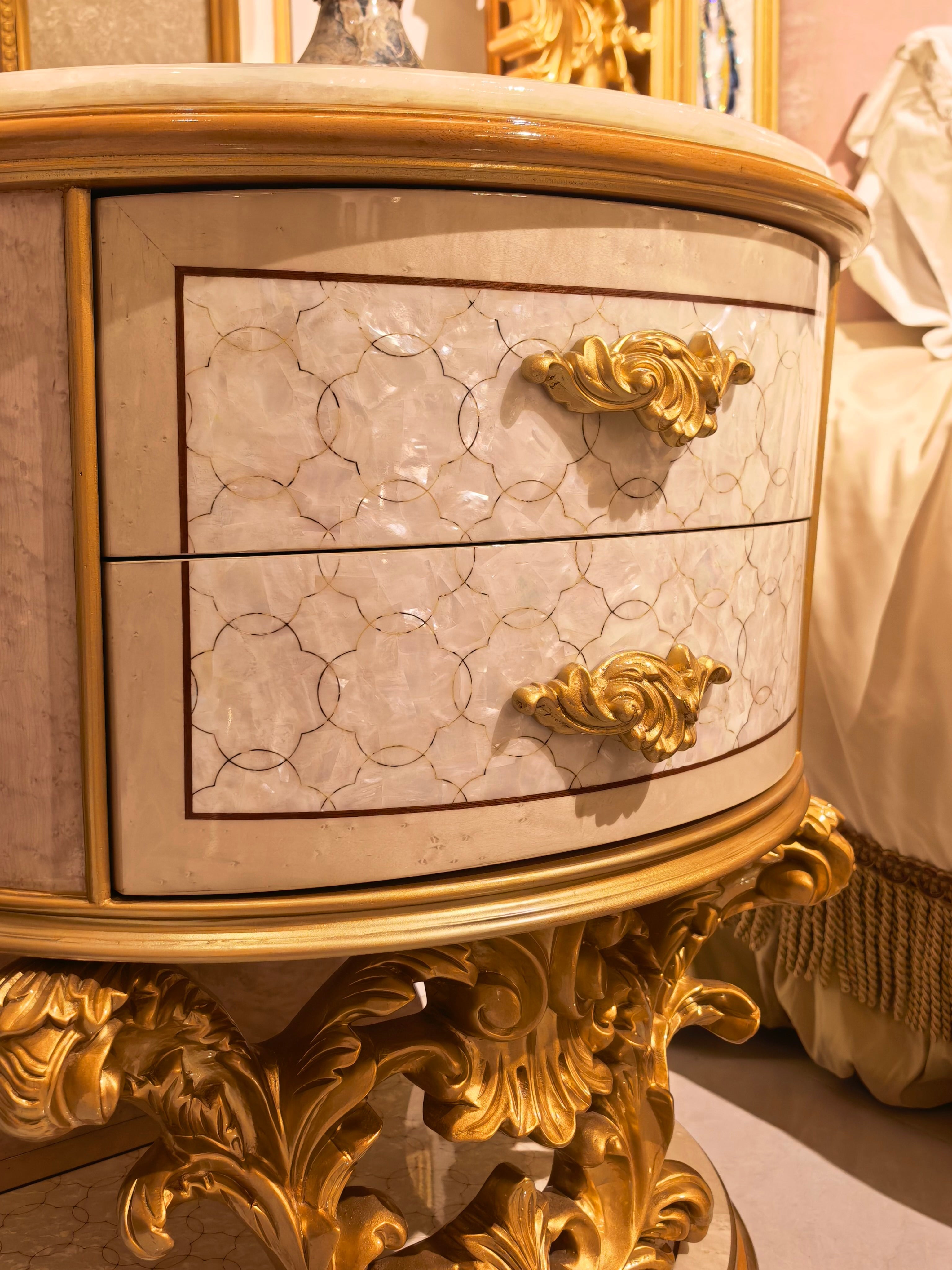 Delphine French Imperial bedside table craftsmanship detail - GrandLiving Luxe