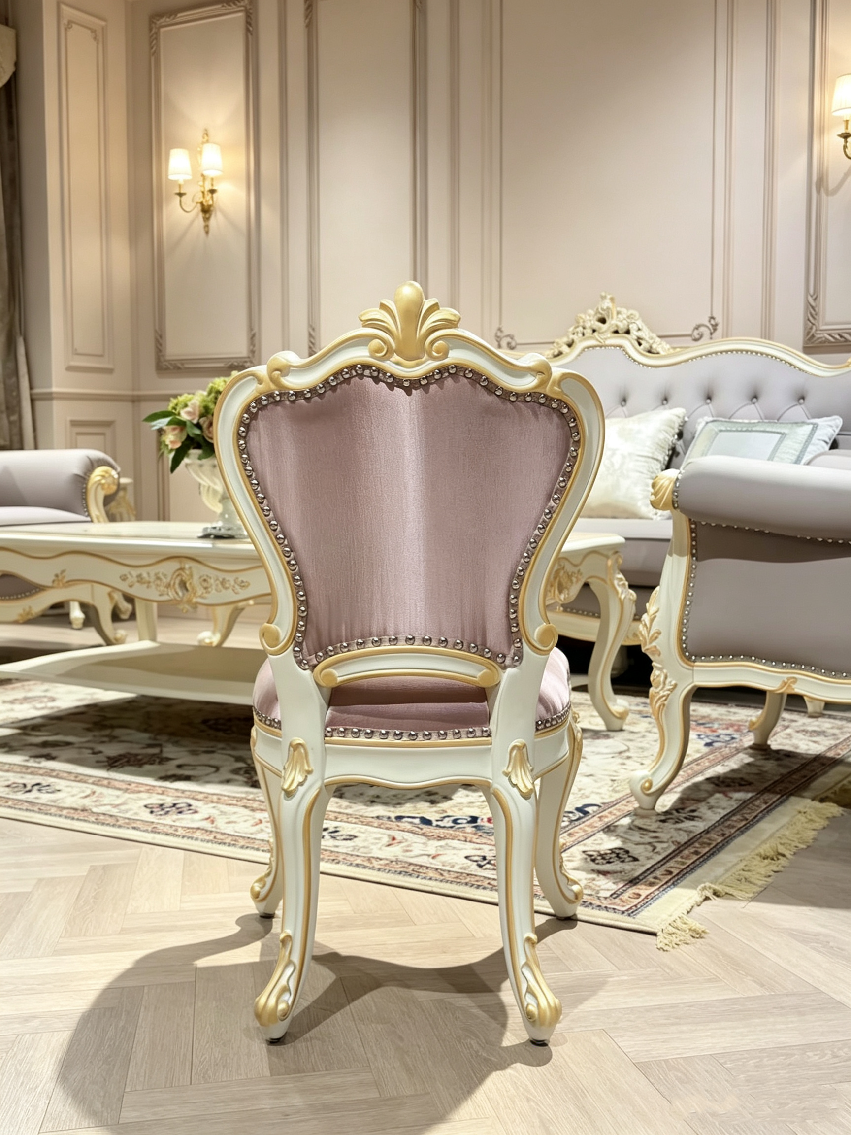 Amber Grace French Provincial Gold Leaf Solid Wood Handcrafted Dressing Table & Stool | GrandLiving Luxe 5