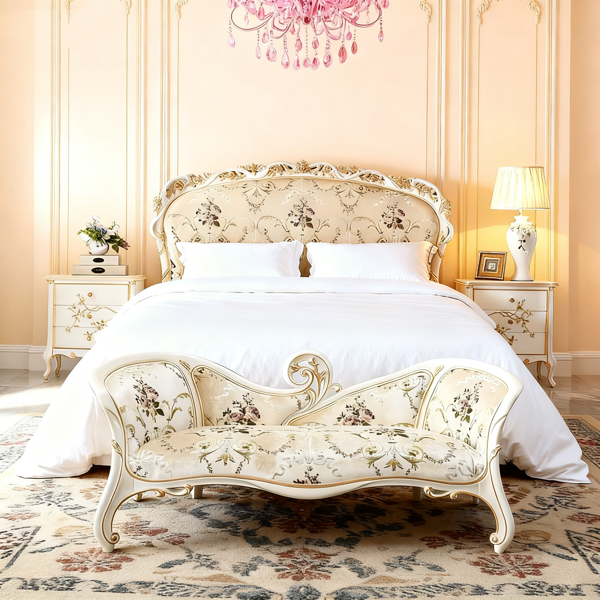 Eternal Bloom French Vintage Ottoman Bench image 3