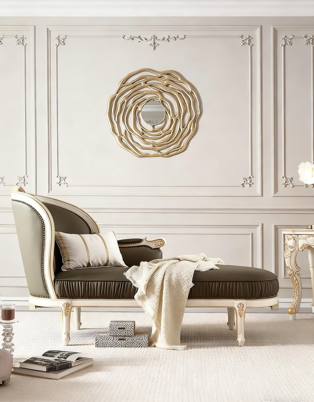 Ivory Grace French Vintage Chaise Lounge image 8