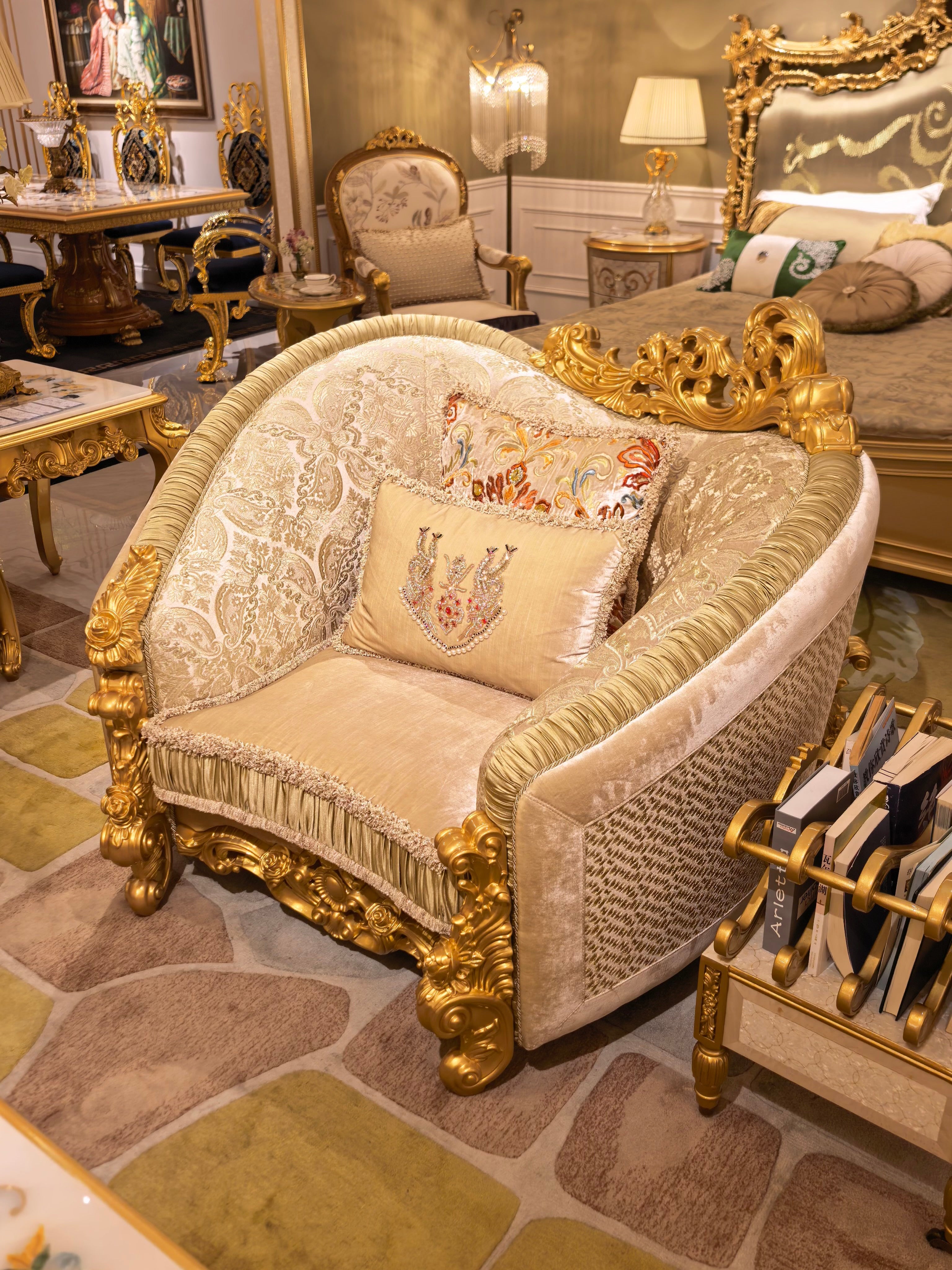Beatrice French Imperial sofa full side view - GrandLiving Luxe
