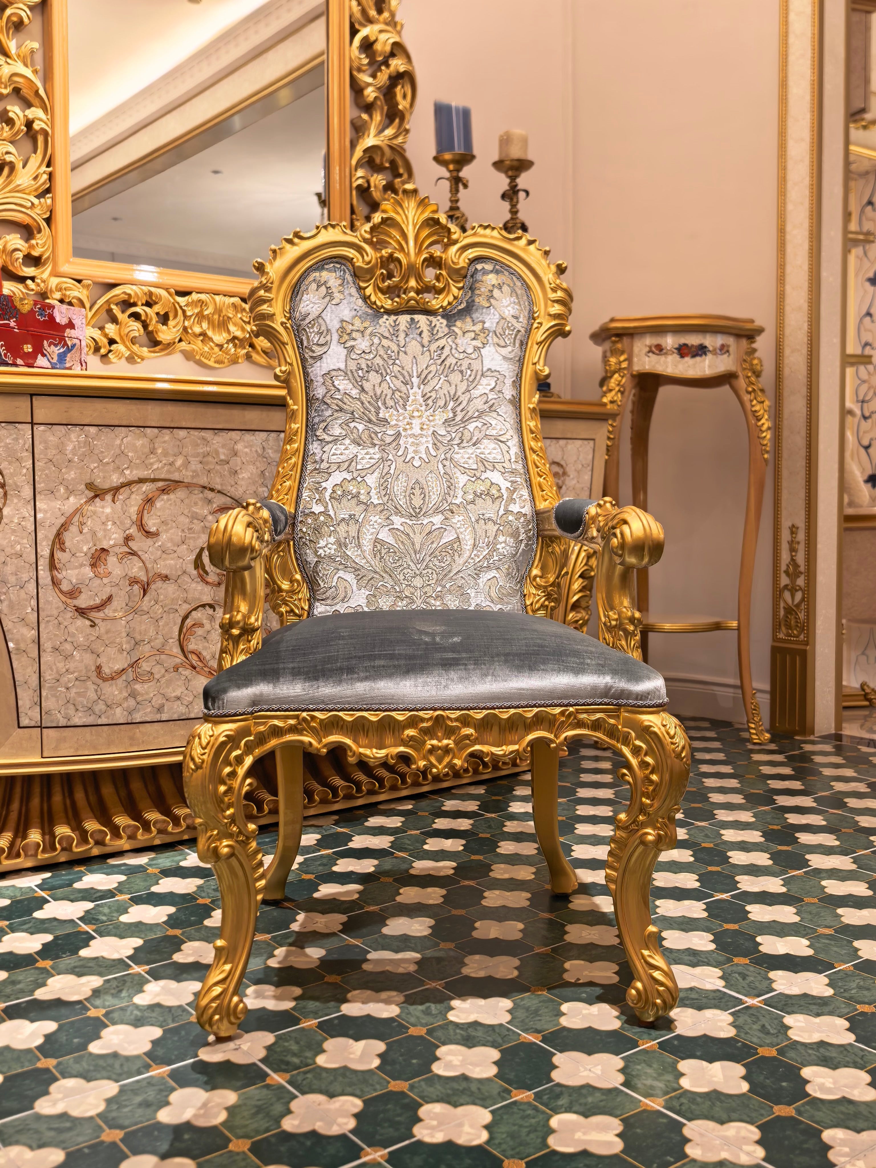 Solange French Imperial dining chair, hand-carved European beechwood with traditional gold gilt finish - GrandLiving Luxe