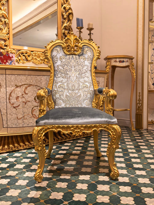 Solange French Imperial dining chair, hand-carved European beechwood with traditional gold gilt finish - GrandLiving Luxe