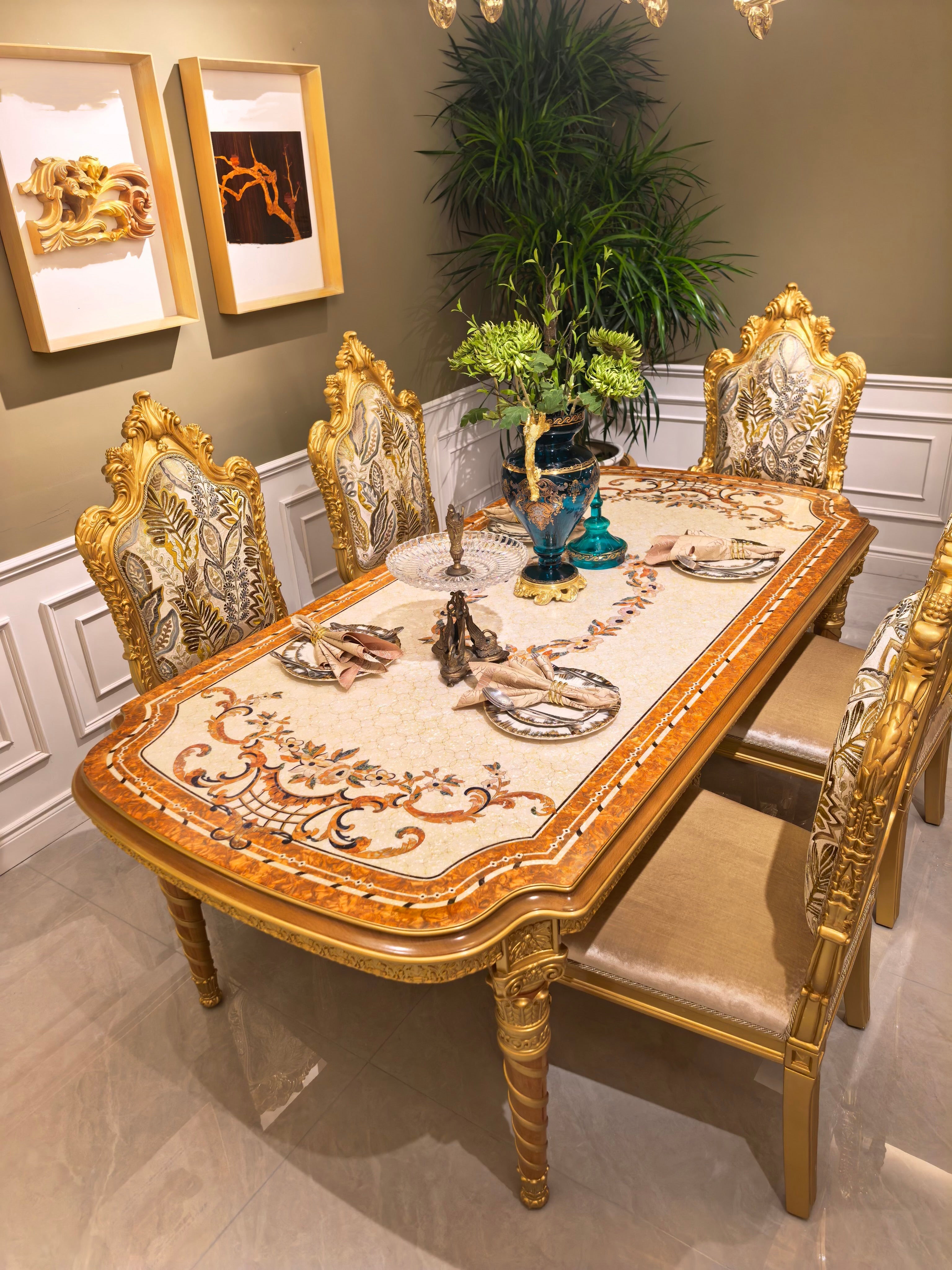 Bernadette French Imperial dining table, hand-carved European beechwood with traditional gold gilt finish - GrandLiving Luxe