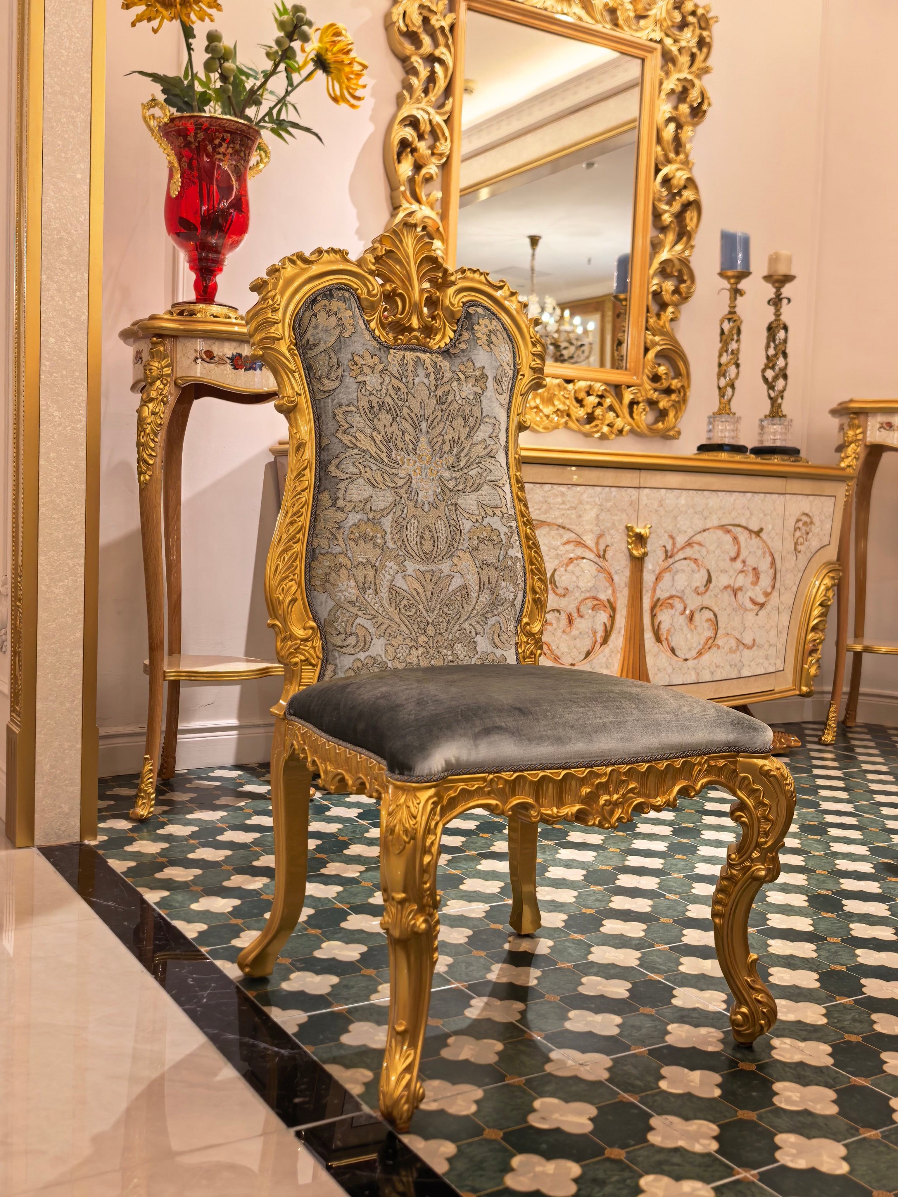 Solange French Imperial dining chair gold gilt finish close-up - GrandLiving Luxe