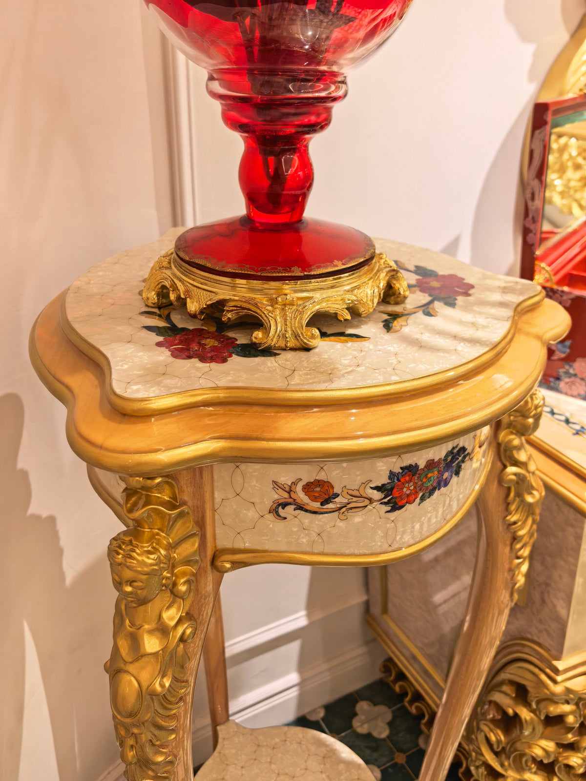 Estelle French Imperial plant stand gold gilt finish close-up - GrandLiving Luxe