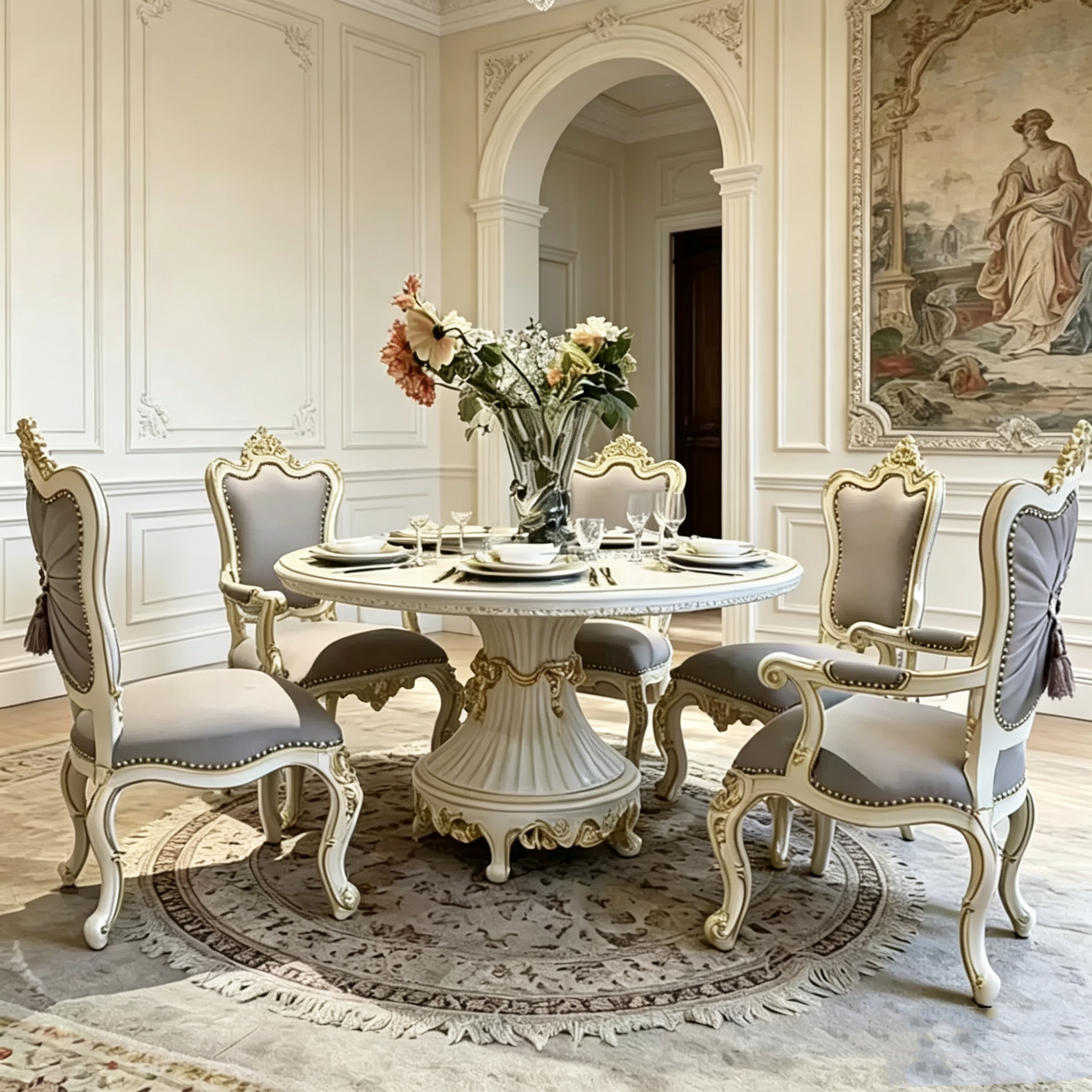 French Provincial Dining Chair with imported genuine leather and hand-carved gold leaf details | GrandLiving Luxe 13