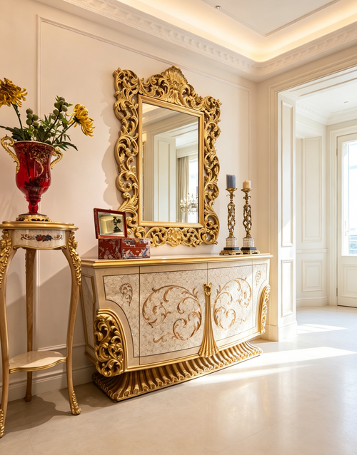 Louise French Imperial buffet console sideboard, hand-carved European beechwood with traditional gold gilt finish - GrandLiving Luxe