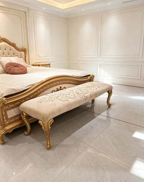 Renée French Imperial ottoman, hand-carved European beechwood with traditional gold gilt finish - GrandLiving Luxe