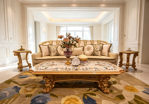 Thérèse French Imperial coffee table, hand-carved European beechwood with traditional gold gilt finish - GrandLiving Luxe