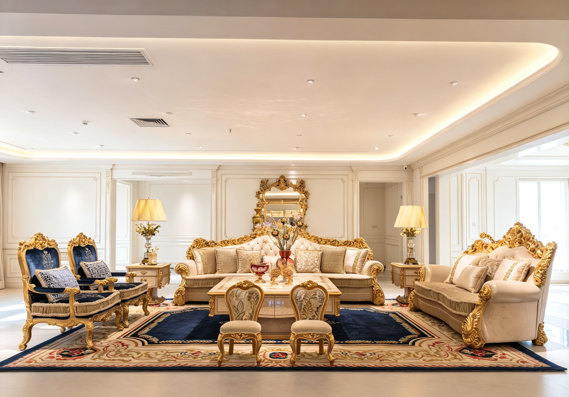 Isabeau French Imperial sofa, hand-carved European beechwood with traditional gold gilt finish - GrandLiving Luxe