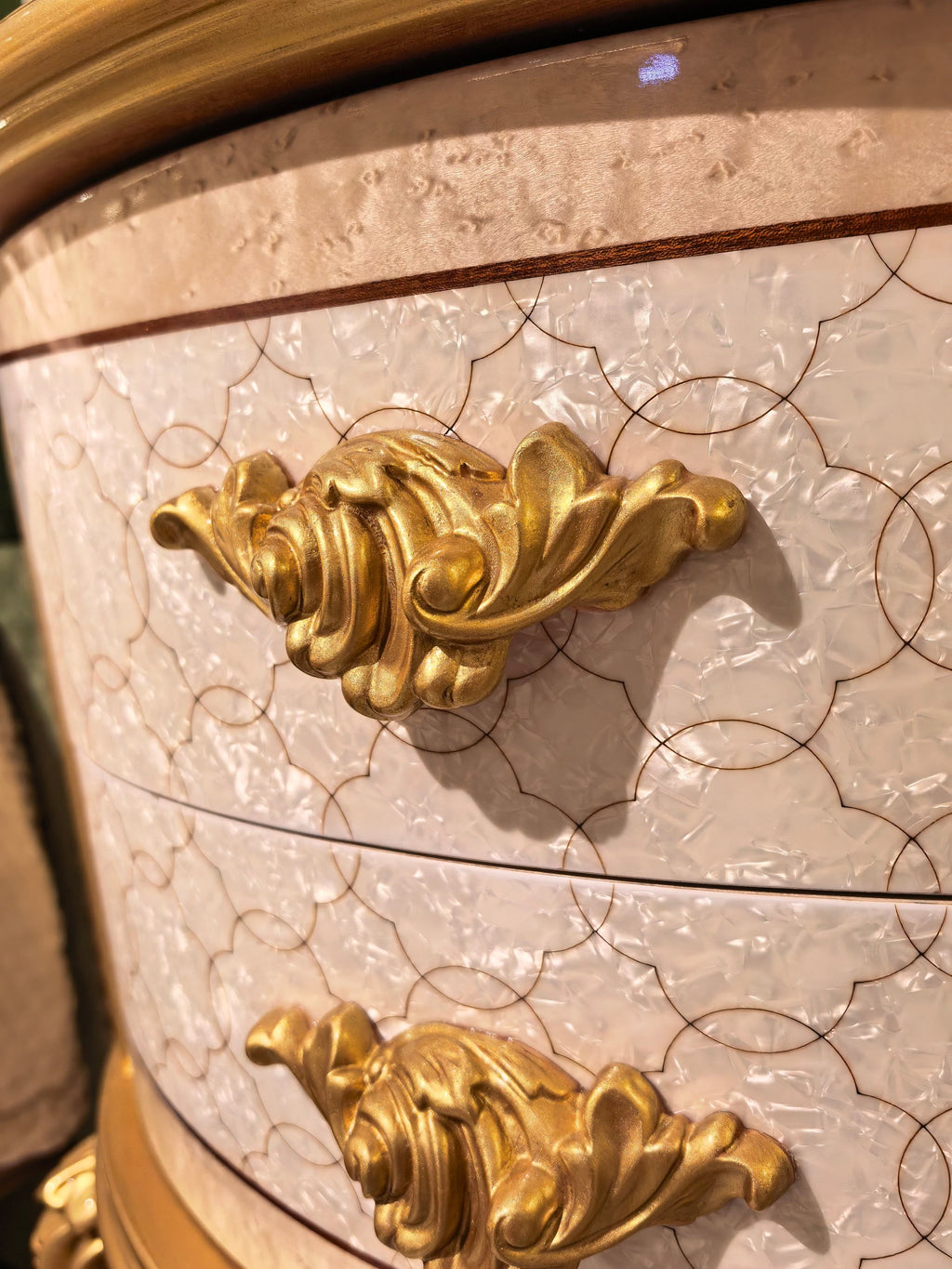 Marguerite French Imperial bedside table gold gilt finish close-up - GrandLiving Luxe