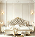 GrandLiving Luxe vintage white solid wood French Provincial king bed with gold leaf accents