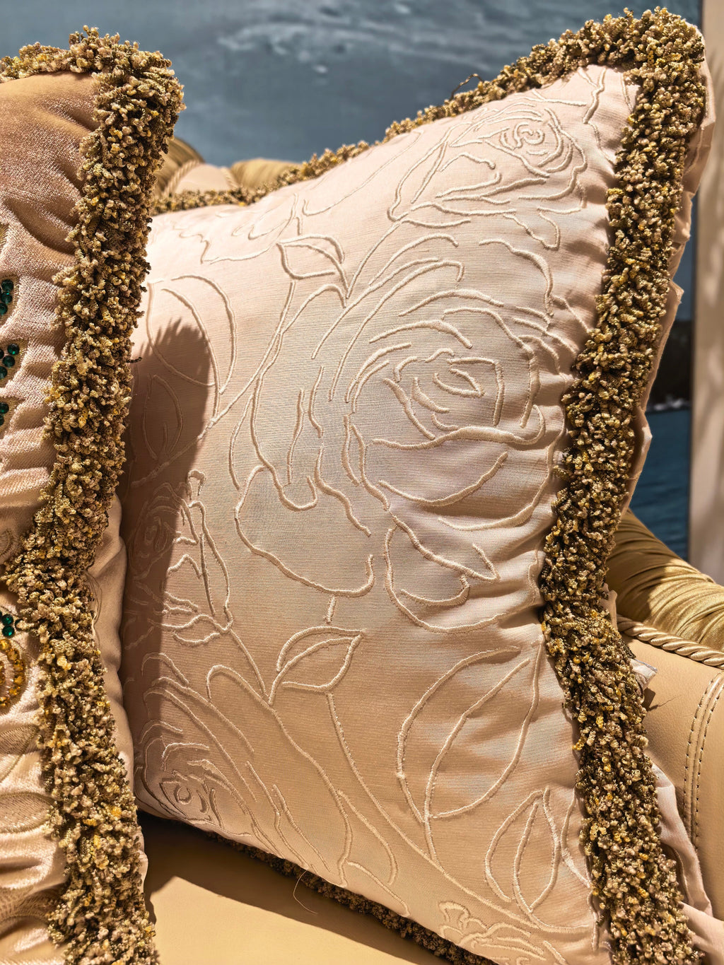 Charlotte French Imperial sofa gold gilt finish close-up - GrandLiving Luxe