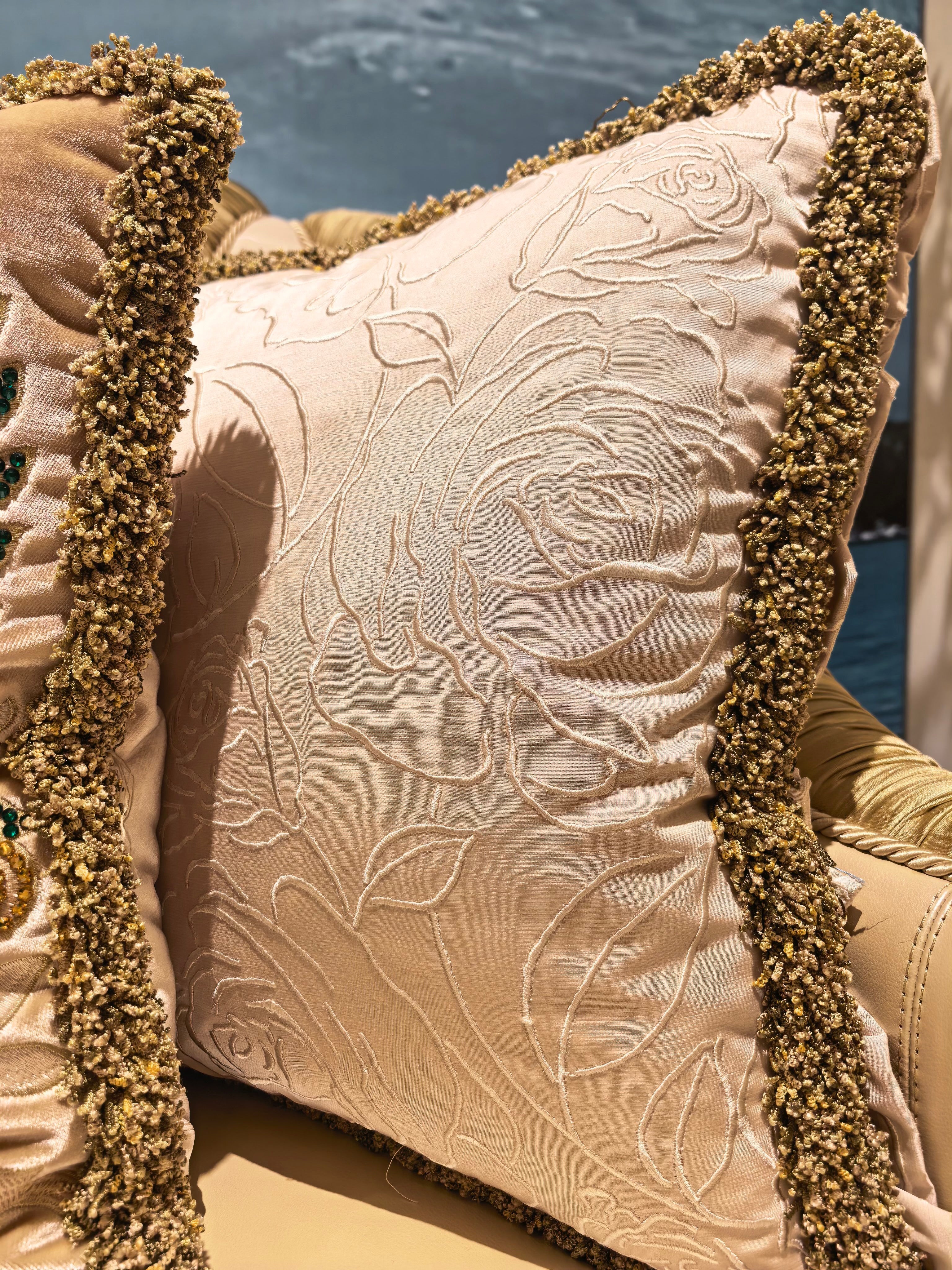 Charlotte French Imperial sofa gold gilt finish close-up - GrandLiving Luxe