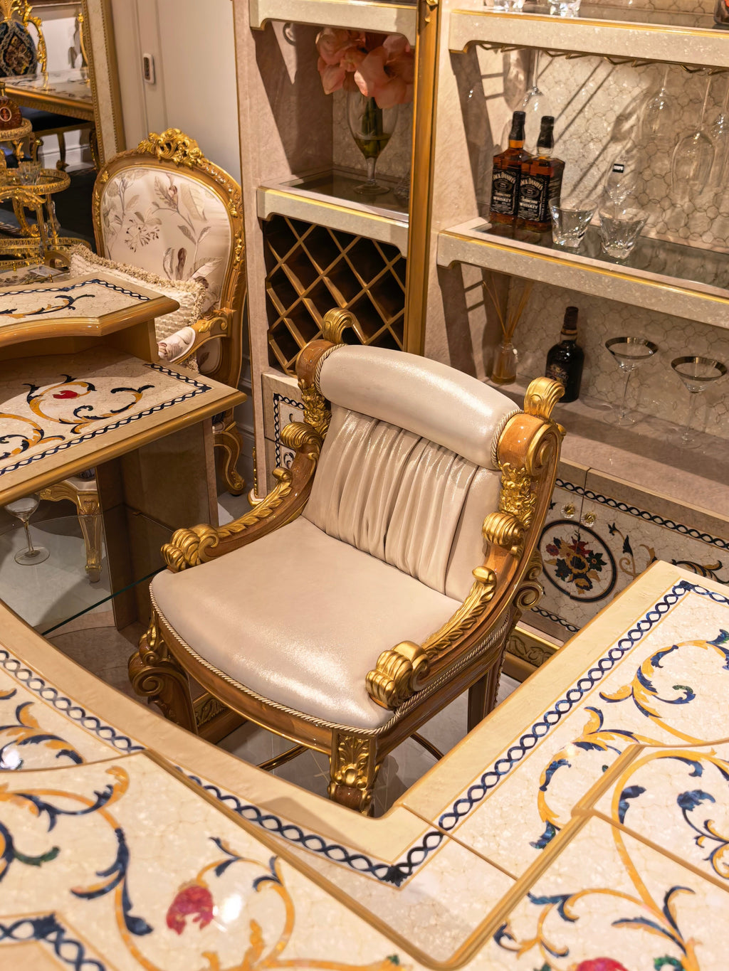 Rosalind French Imperial bar cabinet gold gilt finish close-up - GrandLiving Luxe