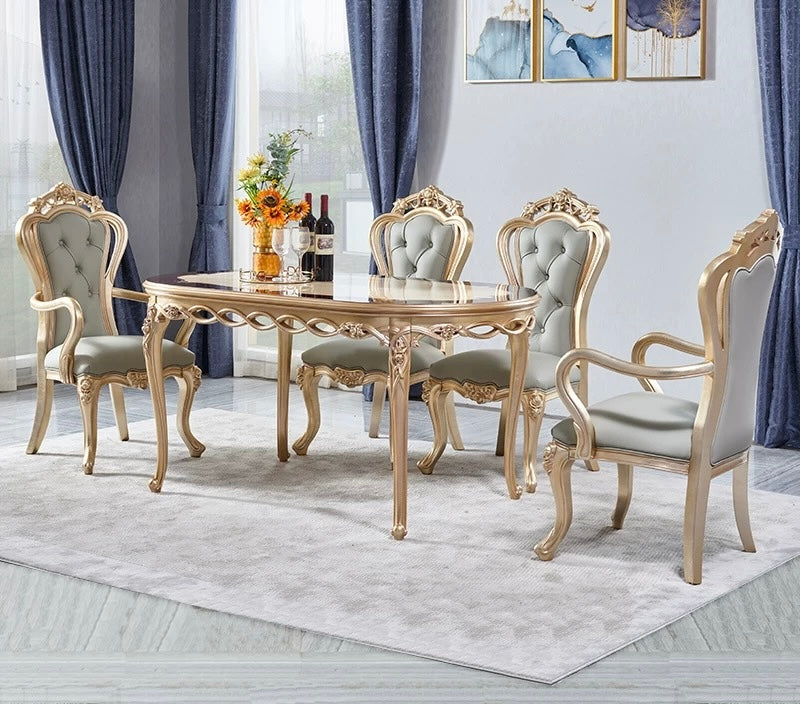 Classic French Provincial style luxury silver leaf dining chair with tufted back - GrandLiving Luxe 2
