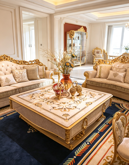 Josephine French Imperial coffee table, hand-carved European beechwood with traditional gold gilt finish - GrandLiving Luxe