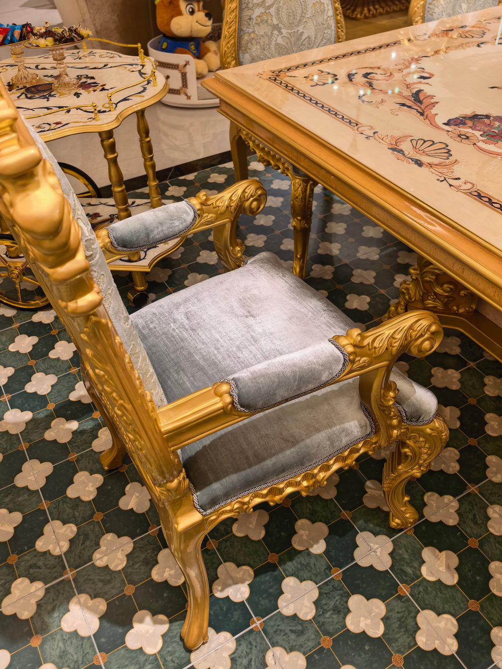 Solange French Imperial dining chair upholstery detail - GrandLiving Luxe