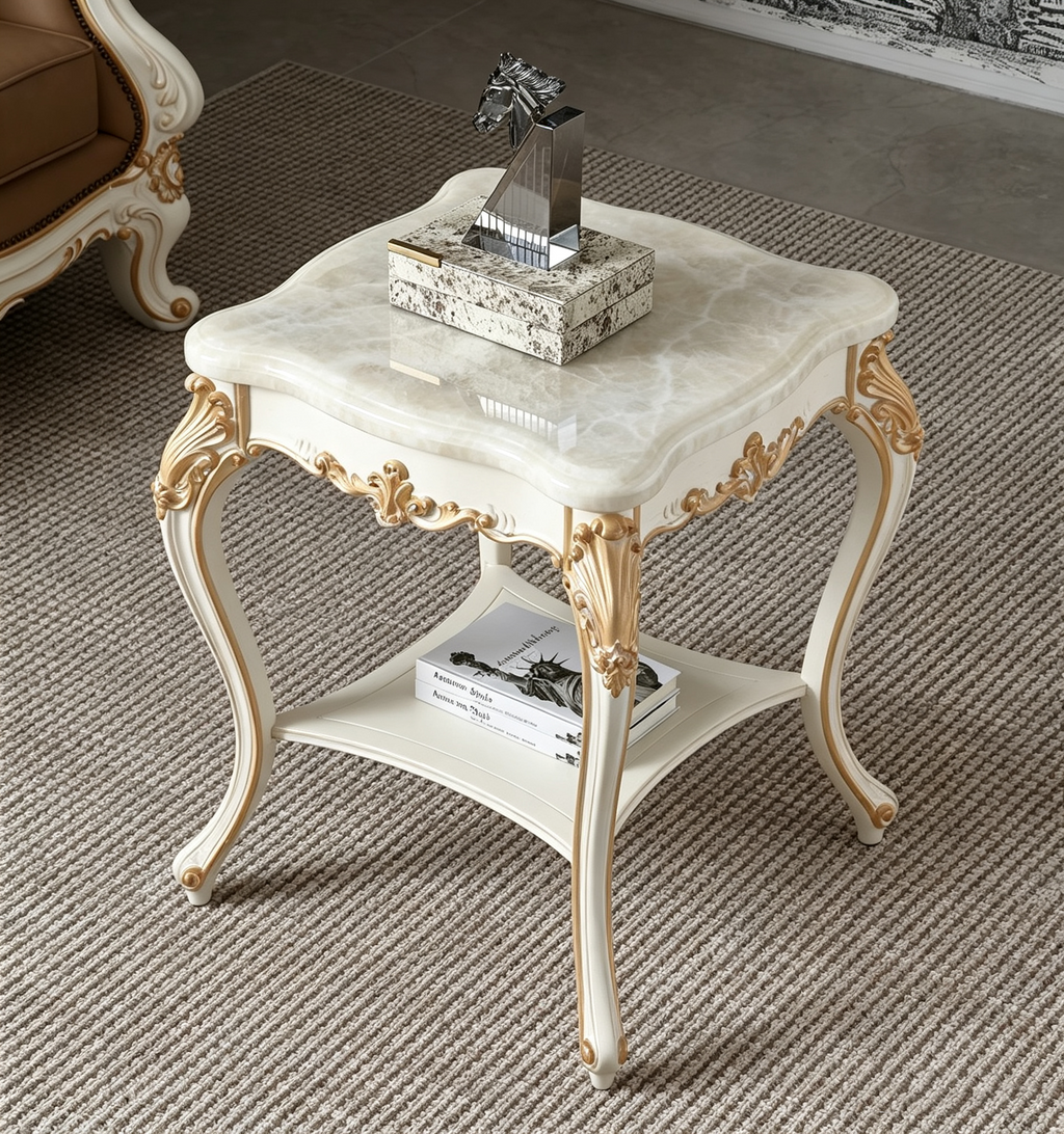 Regal Bloom French Vintage Marble Side Table